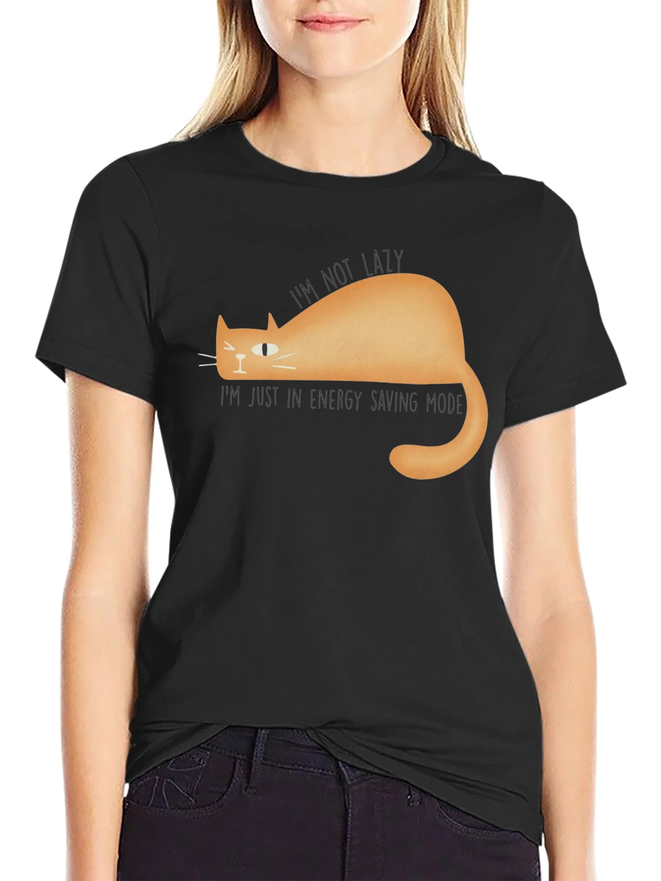 Lazy Cat Energy Saving Mode Graphic T-Shirt