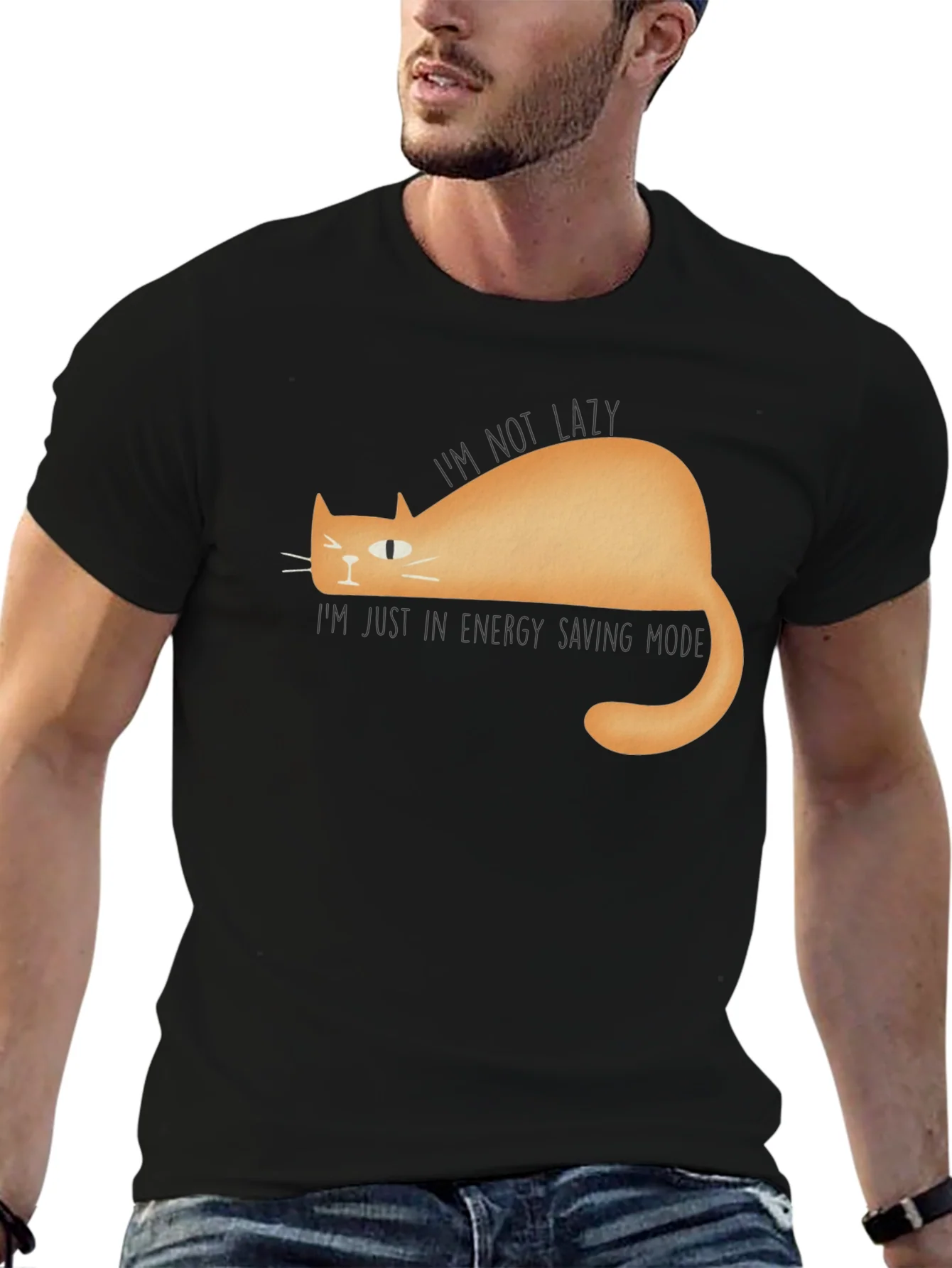 Lazy Cat Energy Saving Mode Graphic T-Shirt