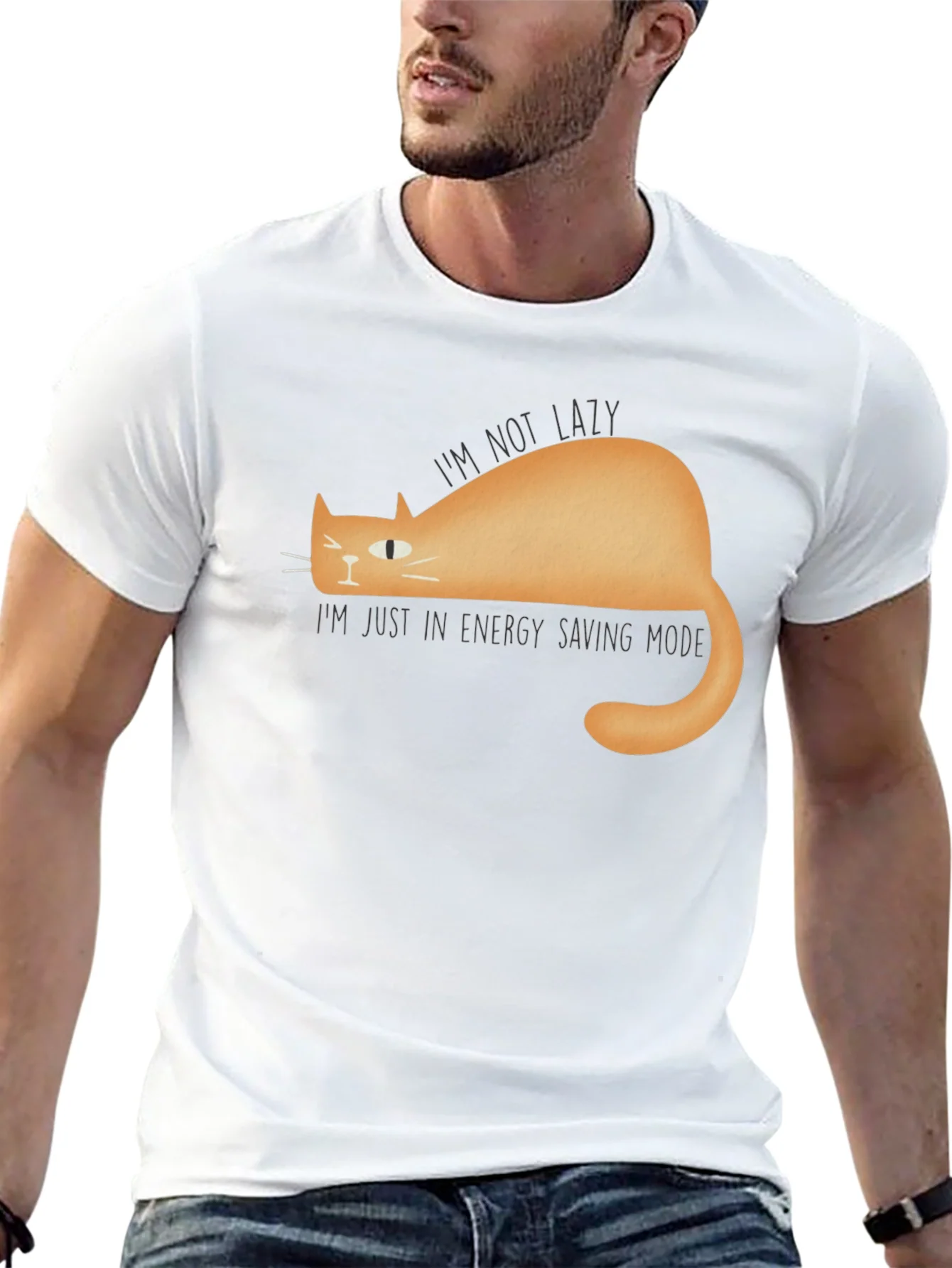 Lazy Cat Energy Saving Mode Graphic T-Shirt