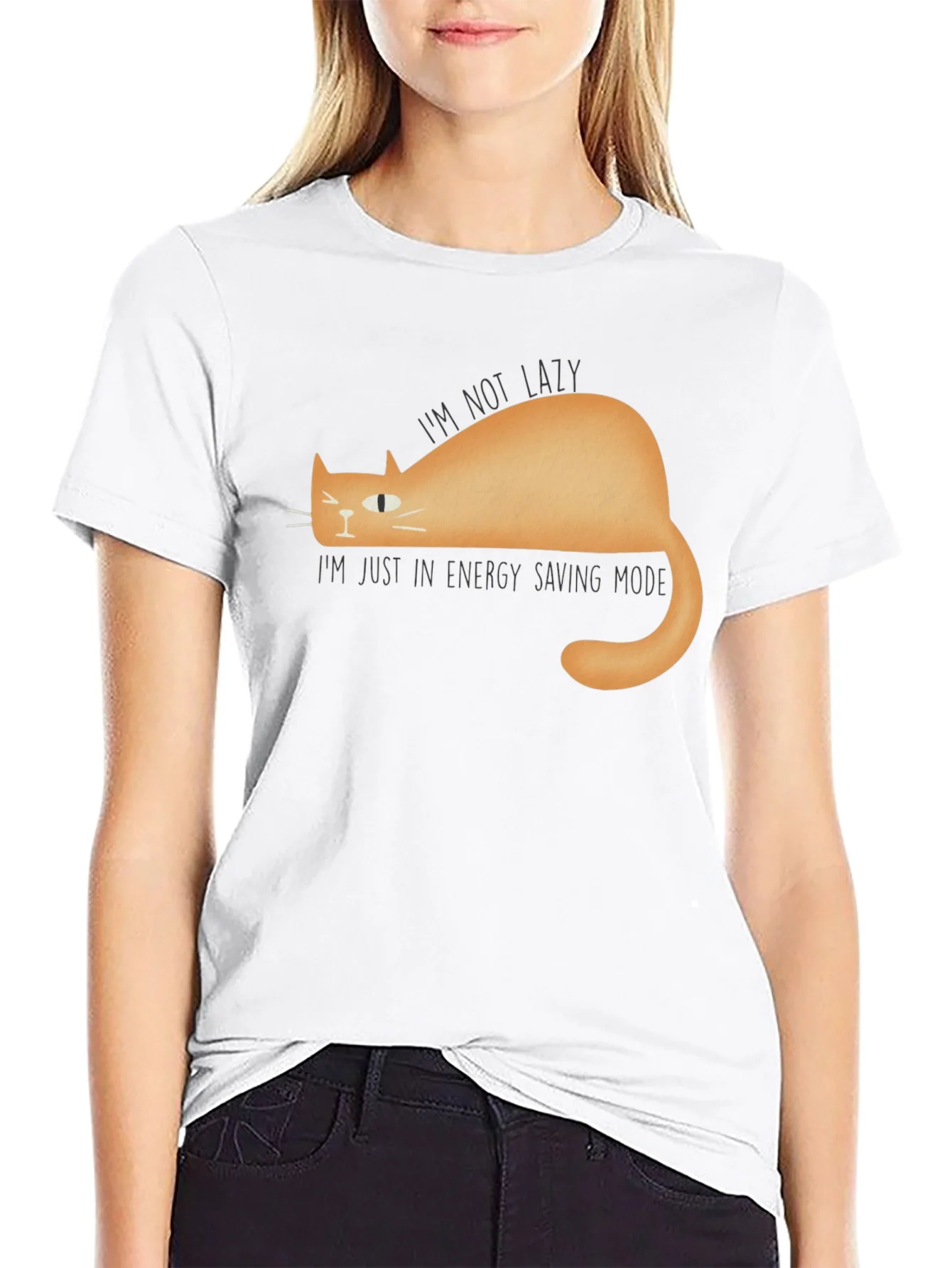 Lazy Cat Energy Saving Mode Graphic T-Shirt