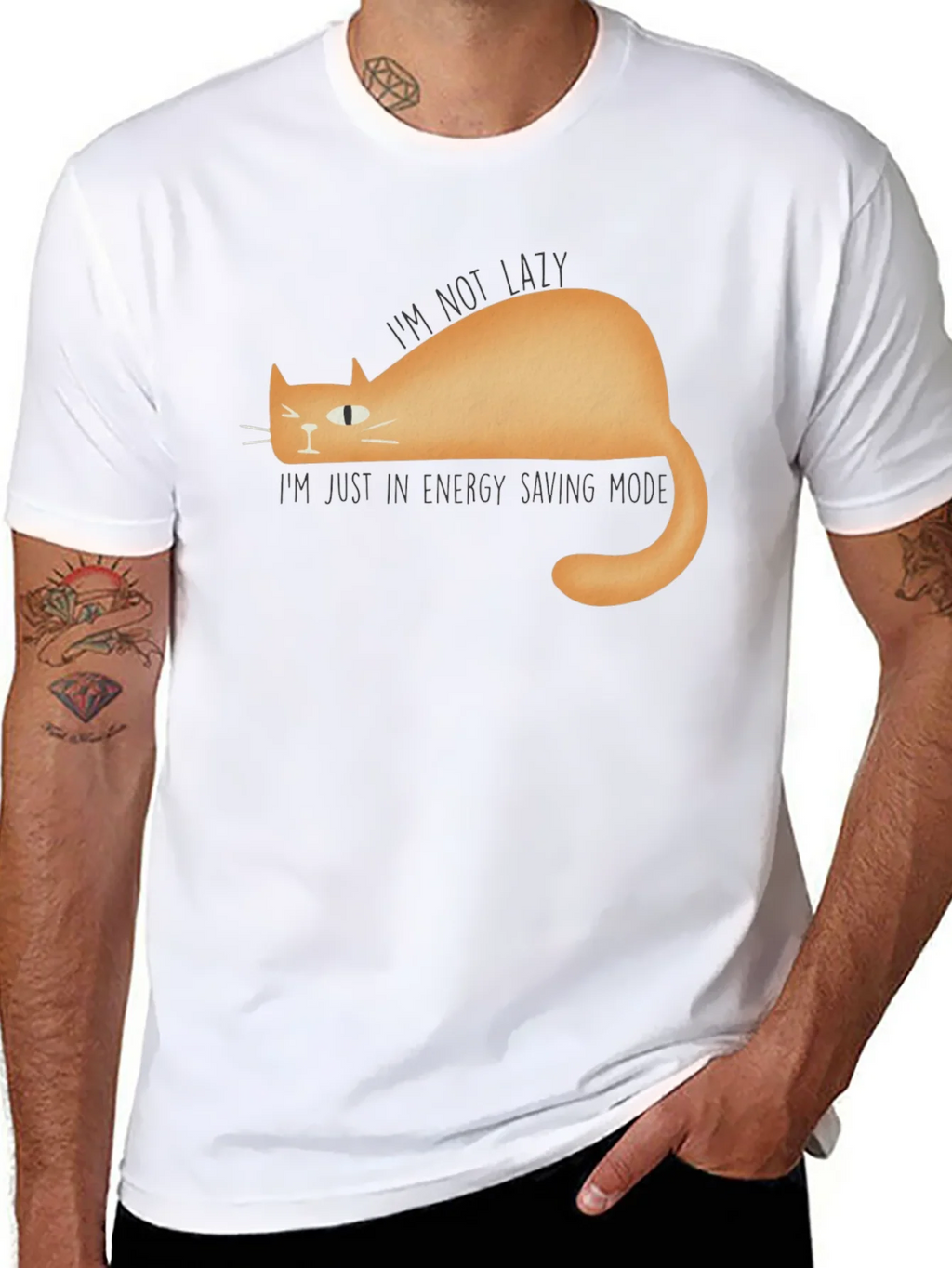 Lazy Cat Energy Saving Mode Graphic T-Shirt