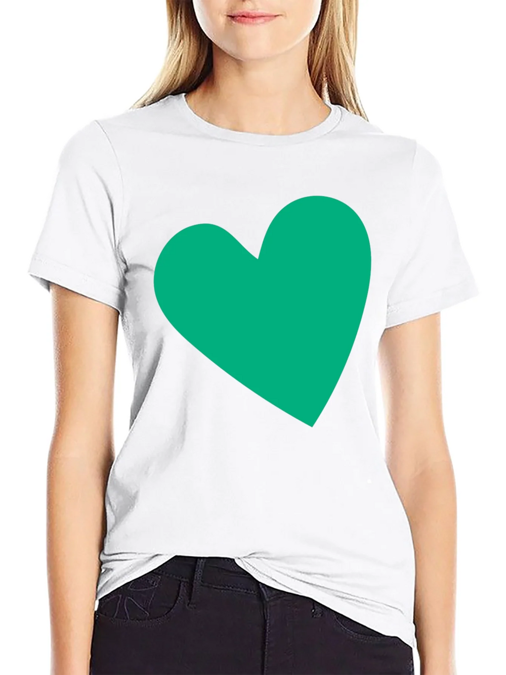 Black Tee with Green Heart Graphic