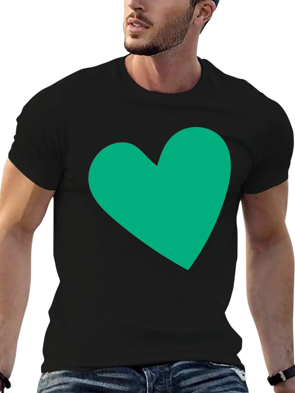 Black Tee with Green Heart Graphic