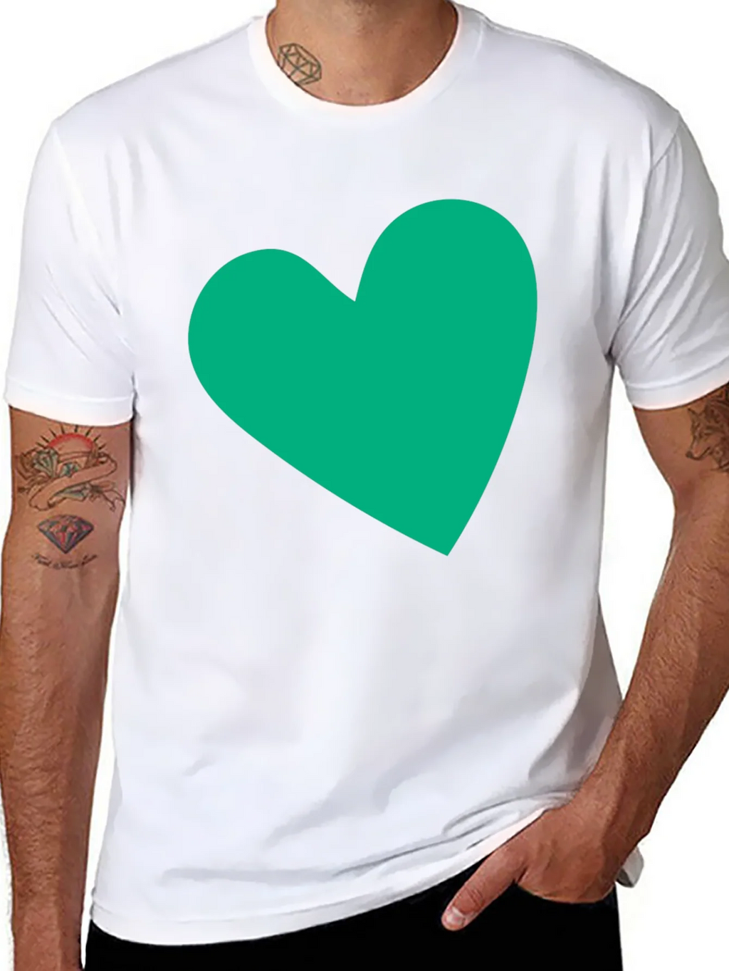 Black Tee with Green Heart Graphic