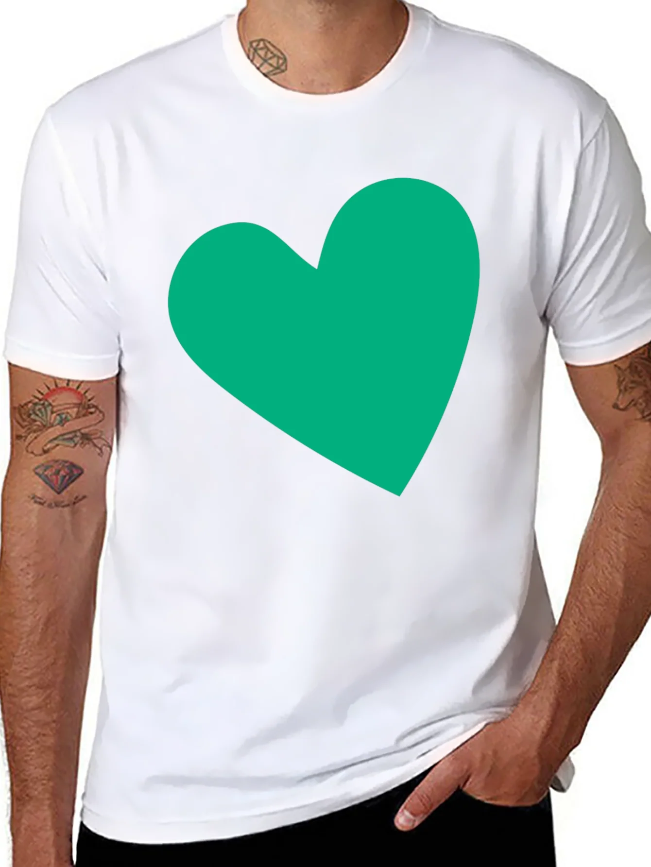 Black Tee with Green Heart Graphic