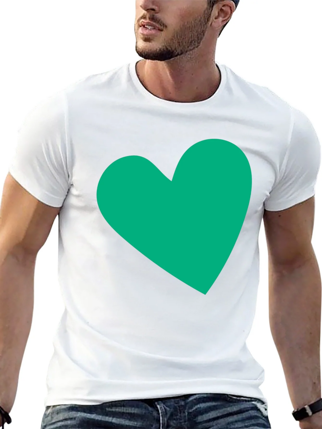 Black Tee with Green Heart Graphic