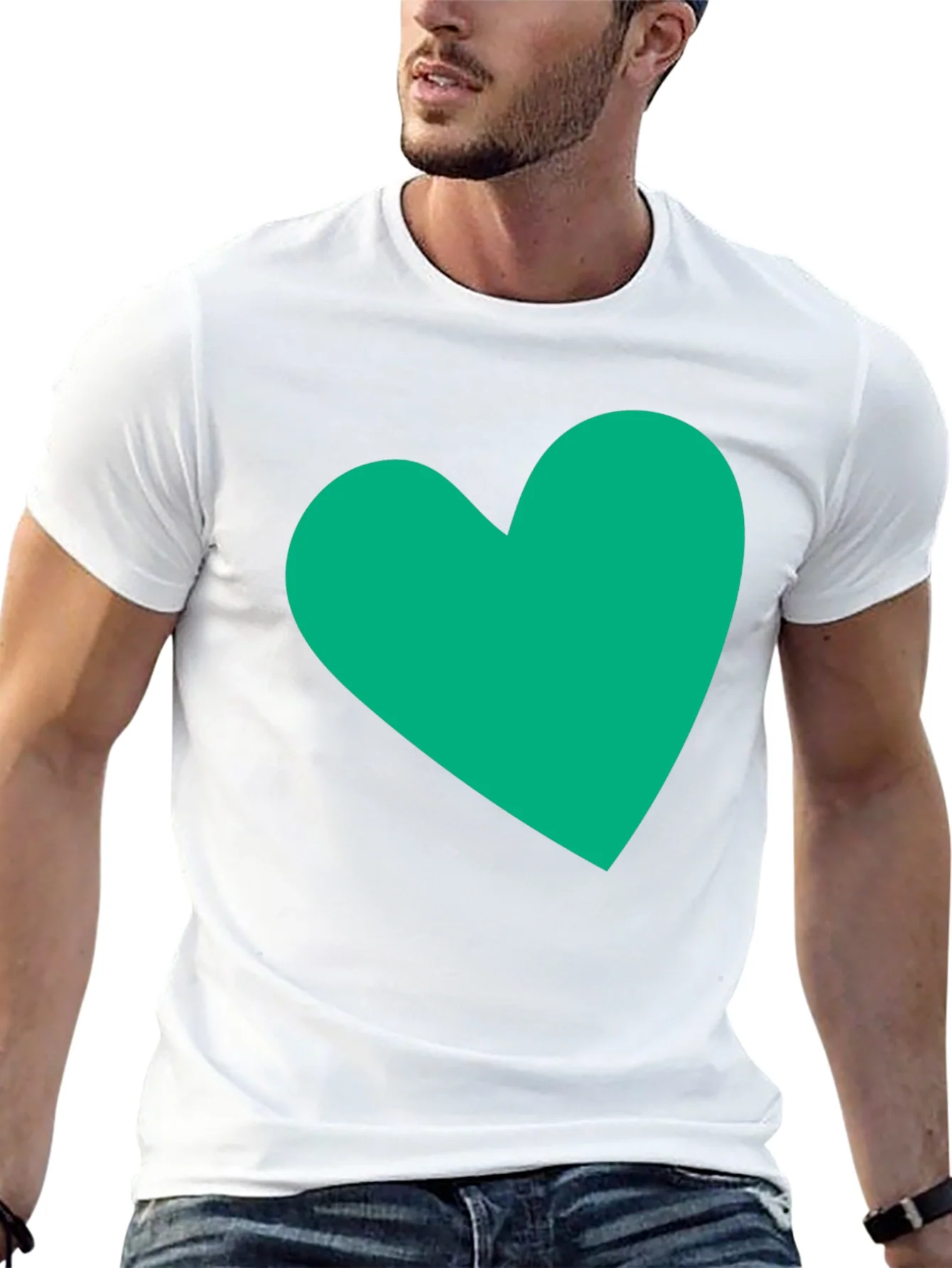 Black Tee with Green Heart Graphic