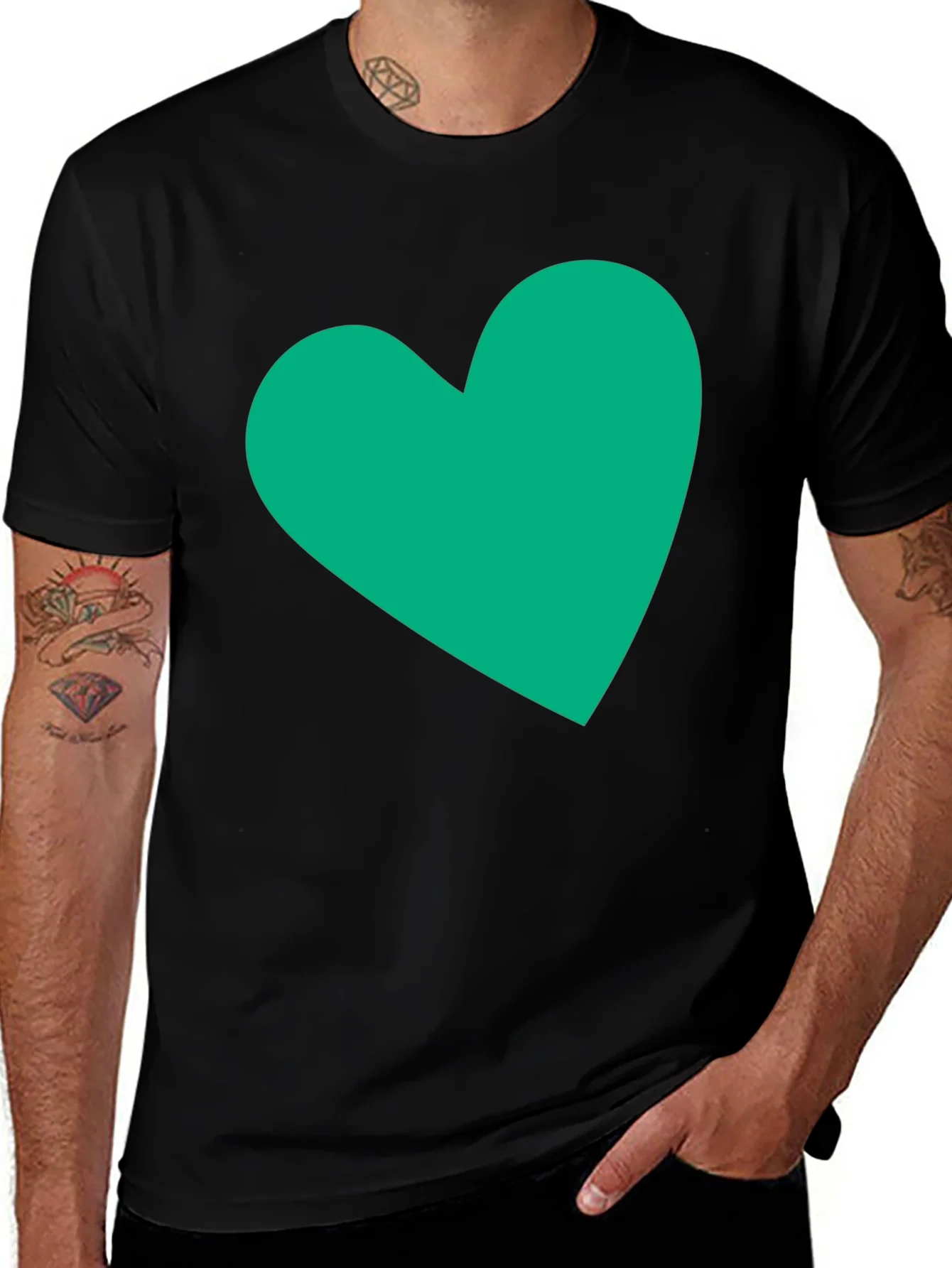 Black Tee with Green Heart Graphic