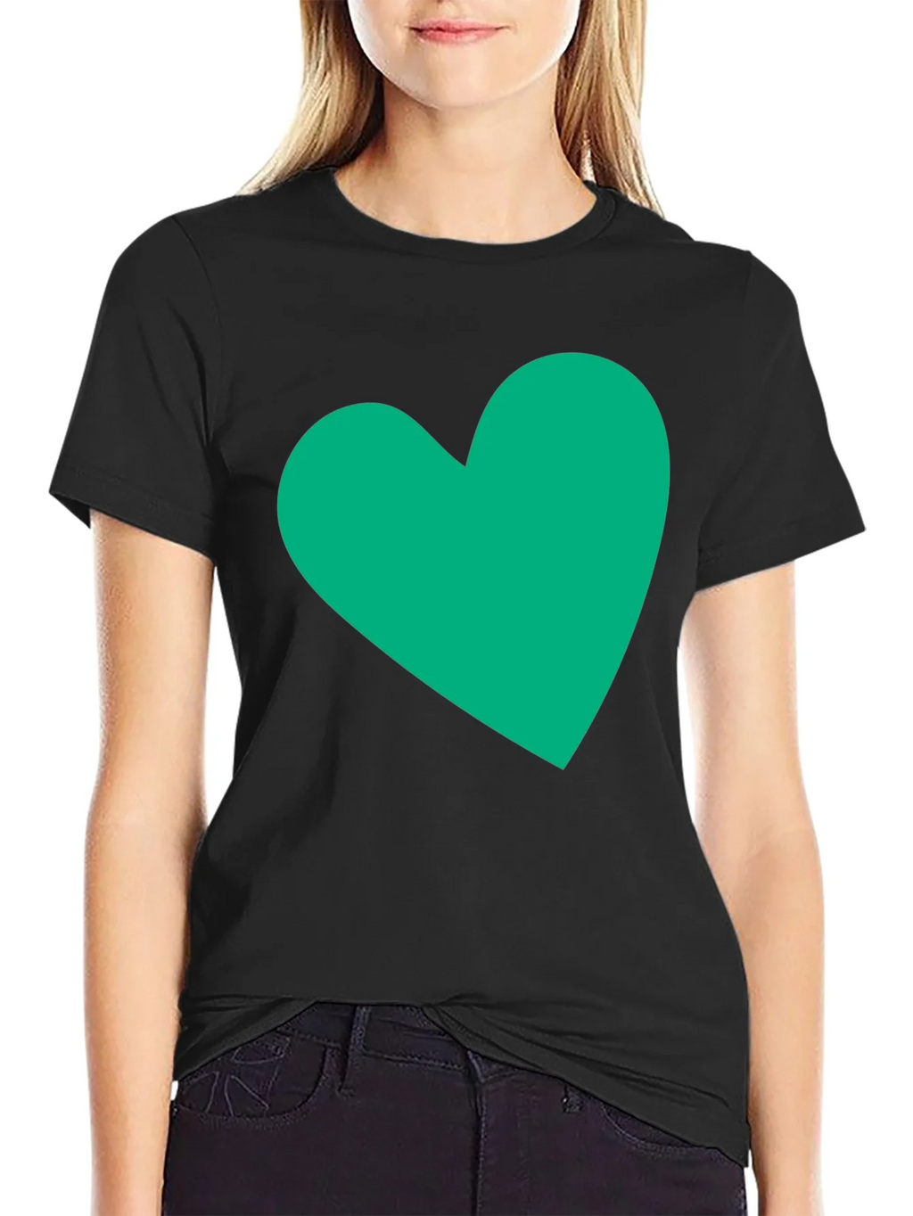 Black Tee with Green Heart Graphic