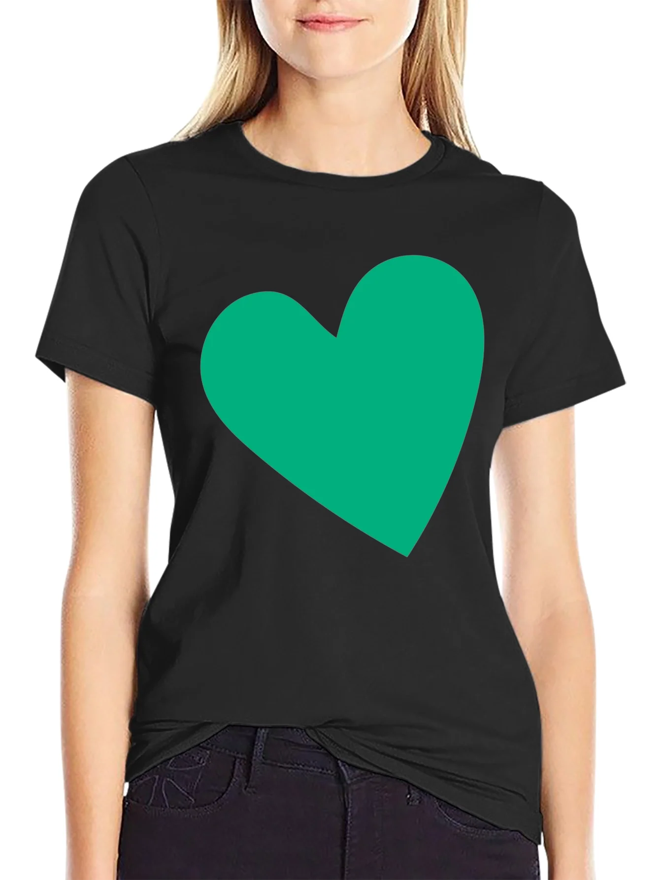 Black Tee with Green Heart Graphic