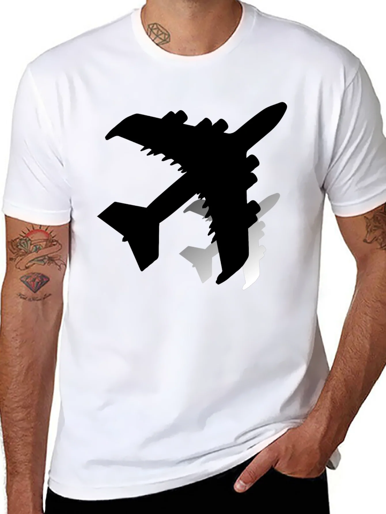 Airplane Silhouette Graphic Tee - Stylish Black T-Shirt