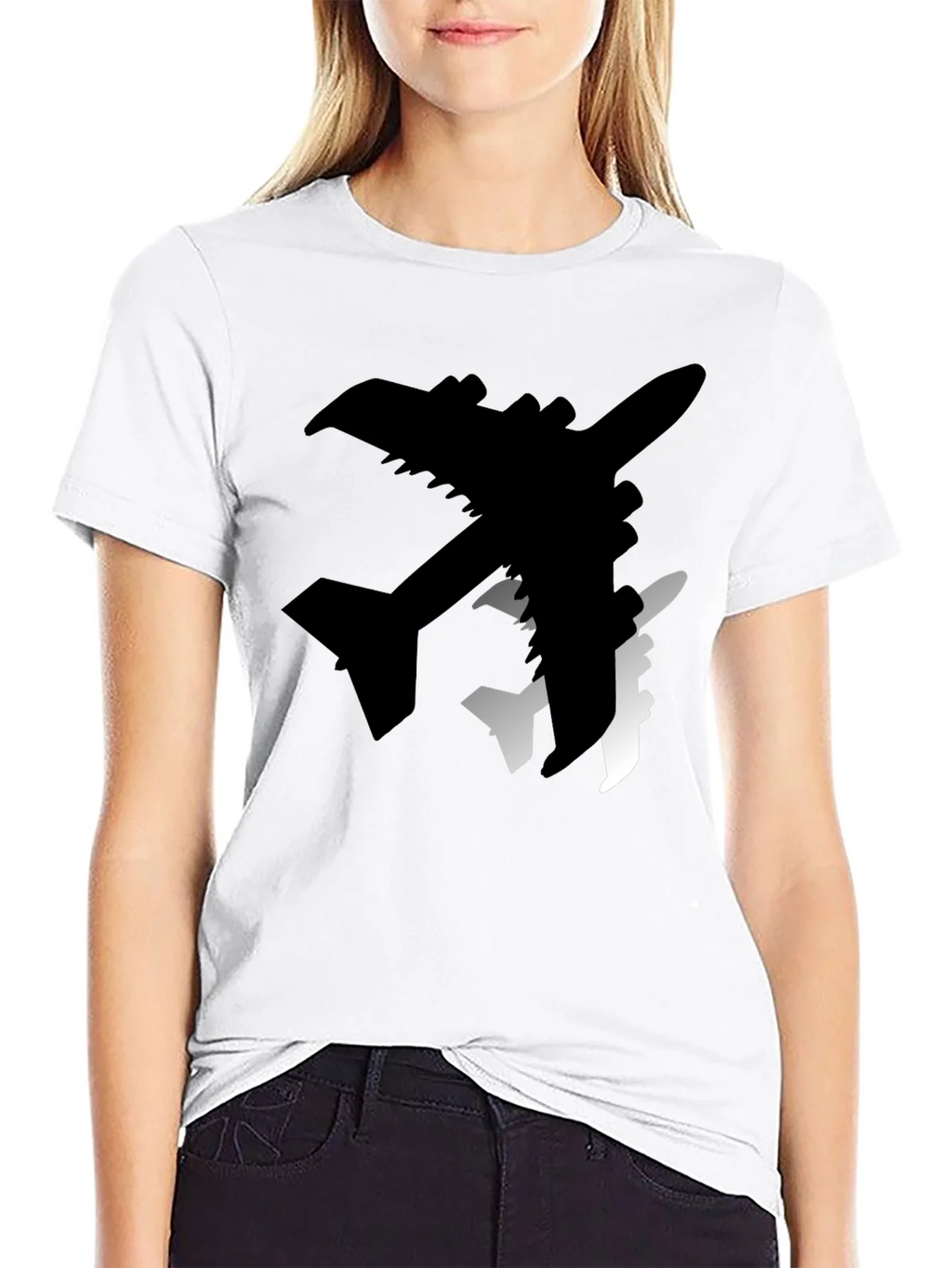 Airplane Silhouette Graphic Tee - Stylish Black T-Shirt
