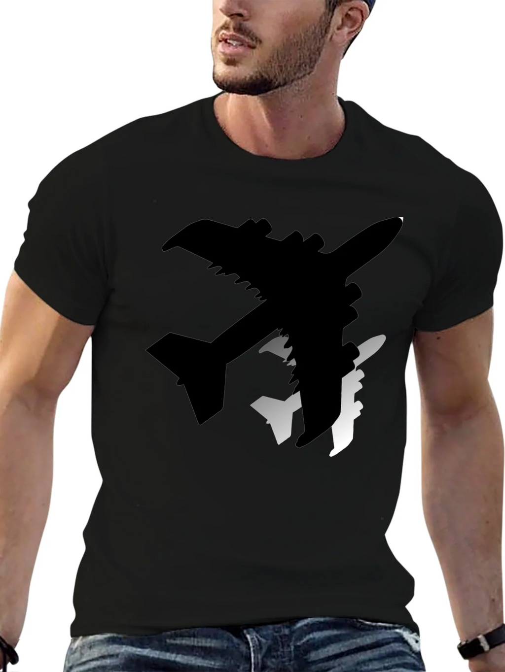 Airplane Silhouette Graphic Tee - Stylish Black T-Shirt