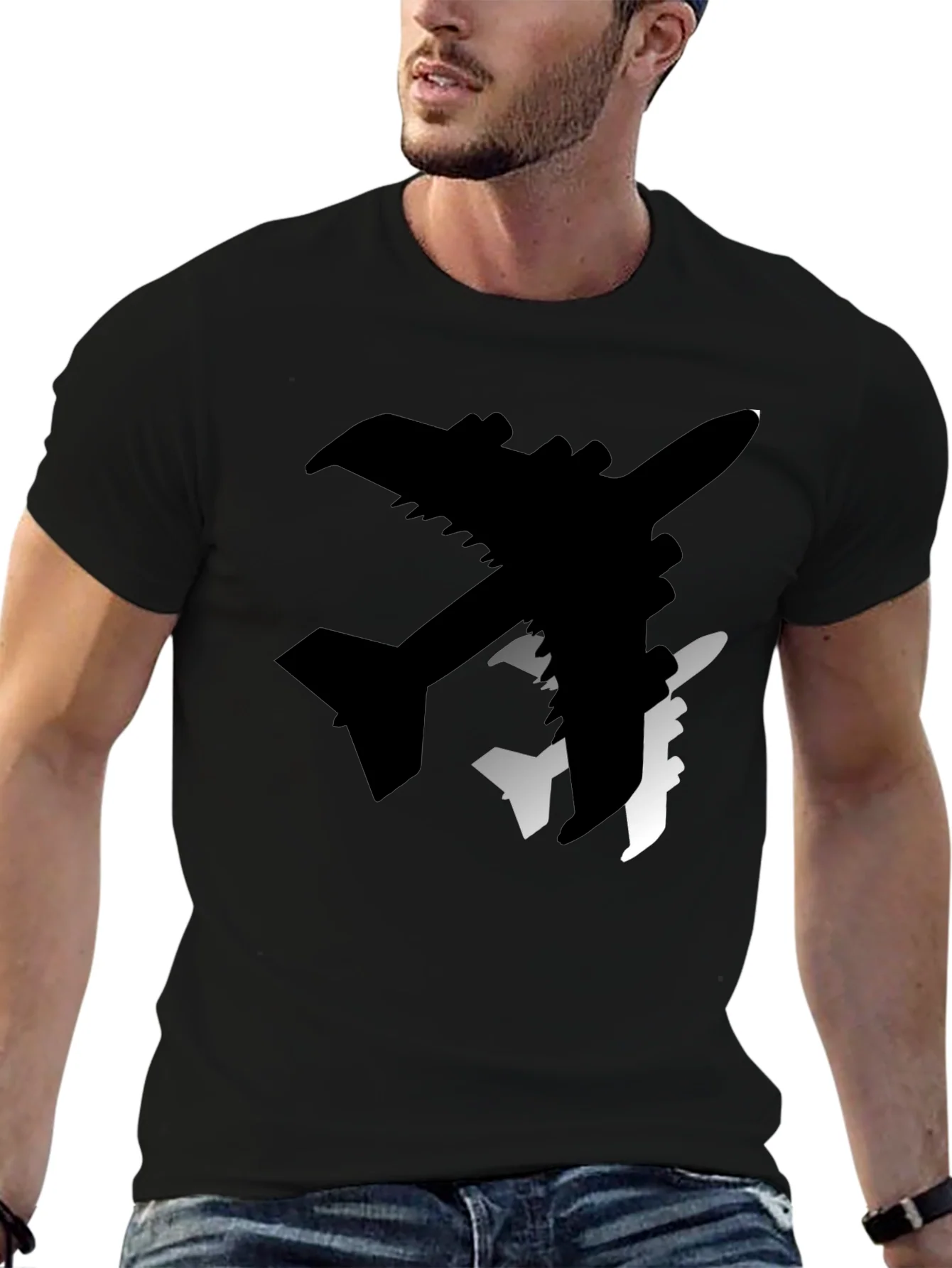 Airplane Silhouette Graphic Tee - Stylish Black T-Shirt