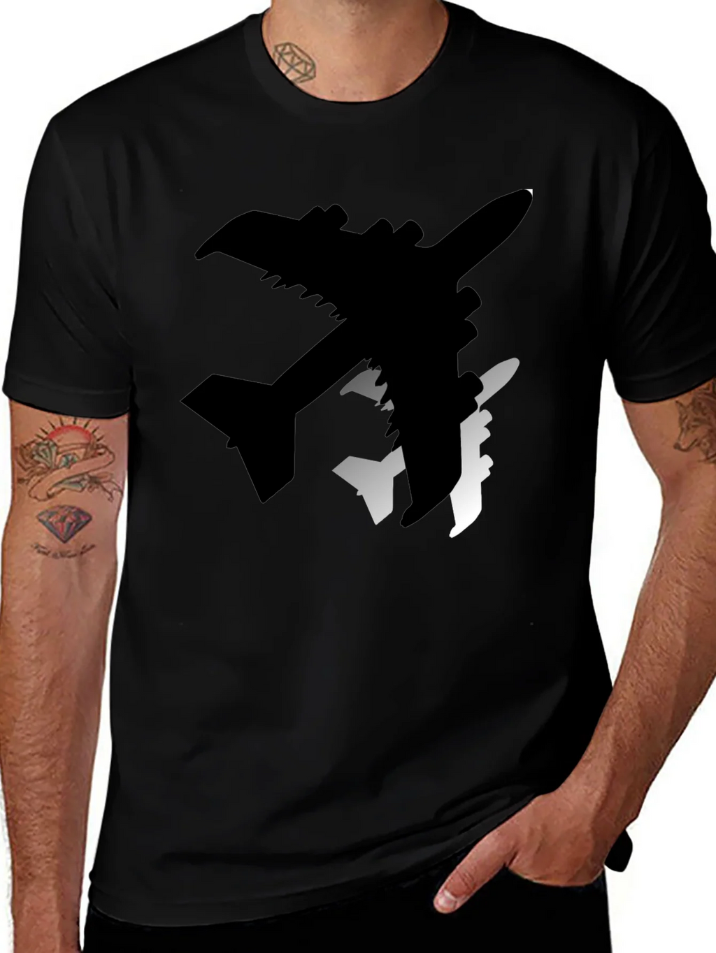 Airplane Silhouette Graphic Tee - Stylish Black T-Shirt