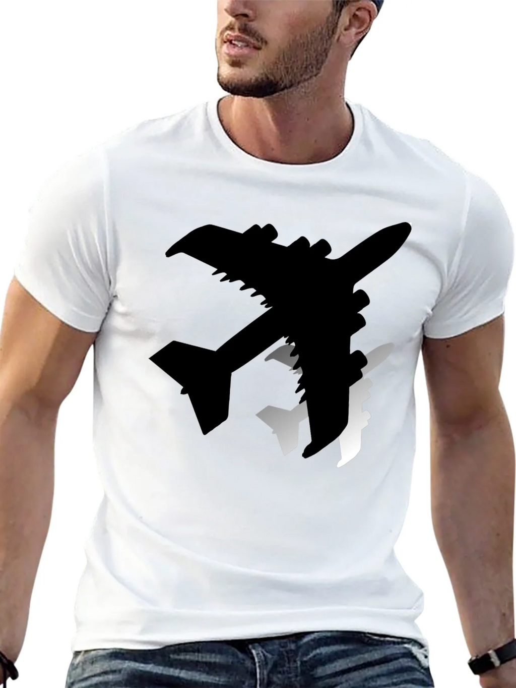 Airplane Silhouette Graphic Tee - Stylish Black T-Shirt