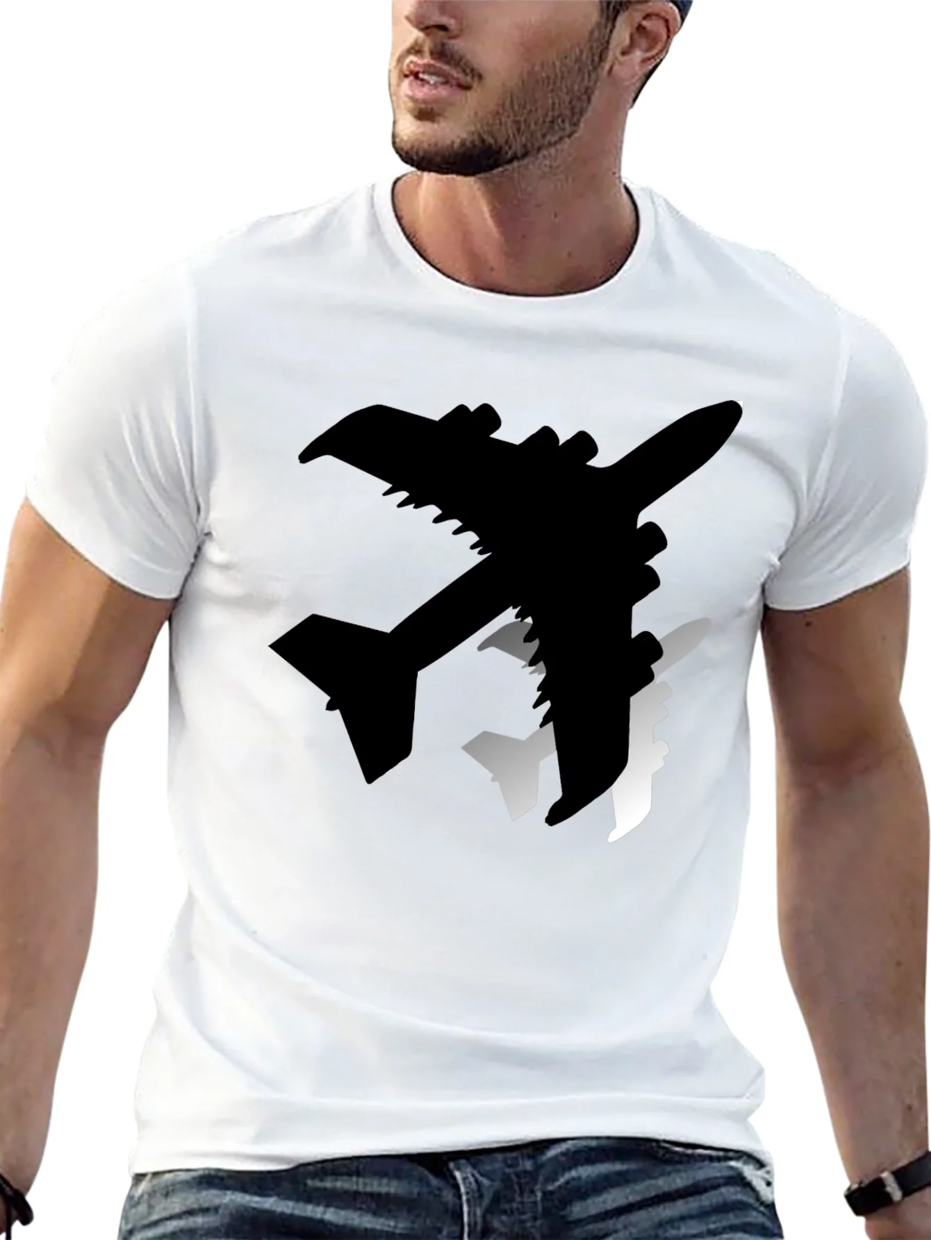 Airplane Silhouette Graphic Tee - Stylish Black T-Shirt