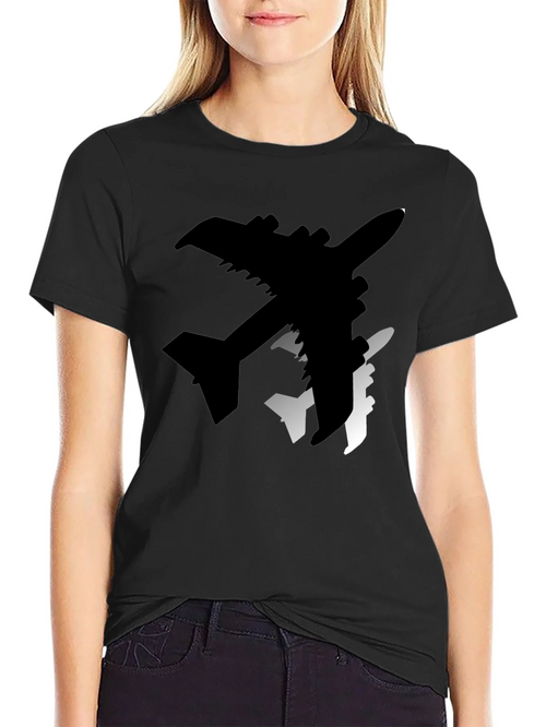 Airplane Silhouette Graphic Tee - Stylish Black T-Shirt