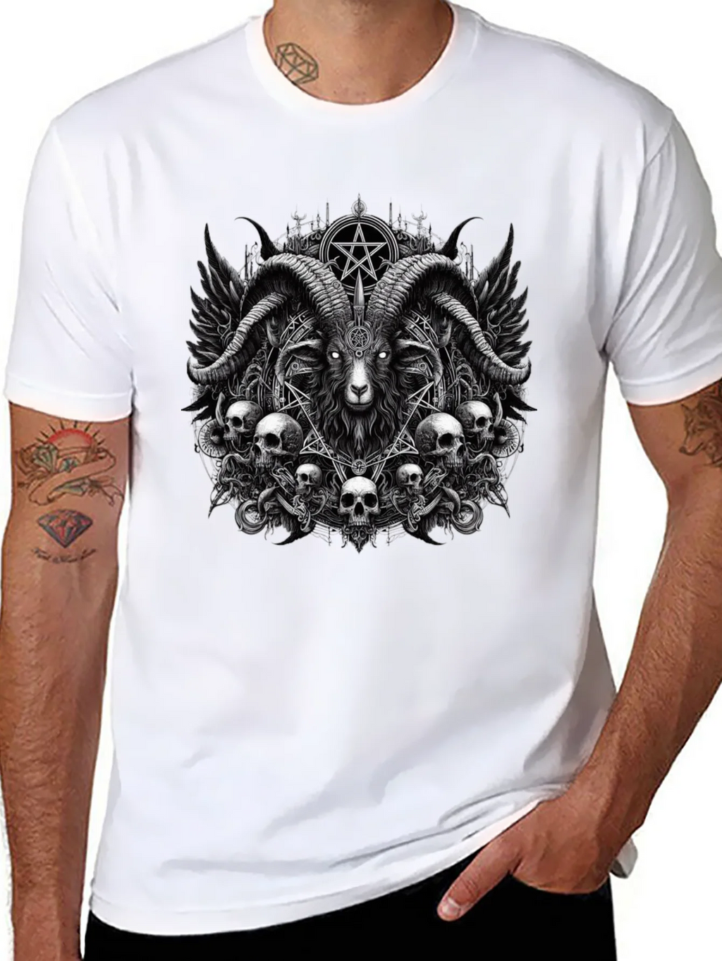 Baphomet Skull Graphic Tee - Dark Satanic Design