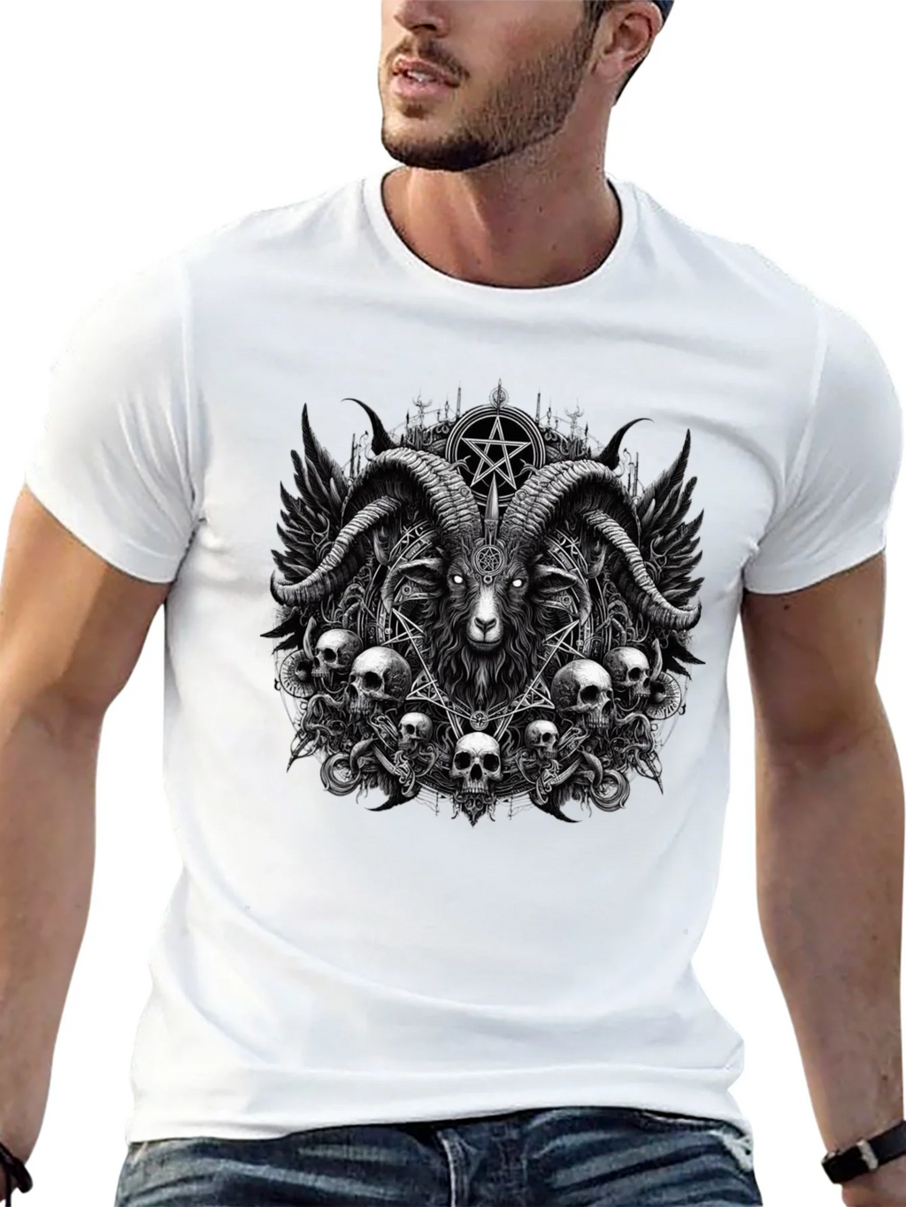 Baphomet Skull Graphic Tee - Dark Satanic Design