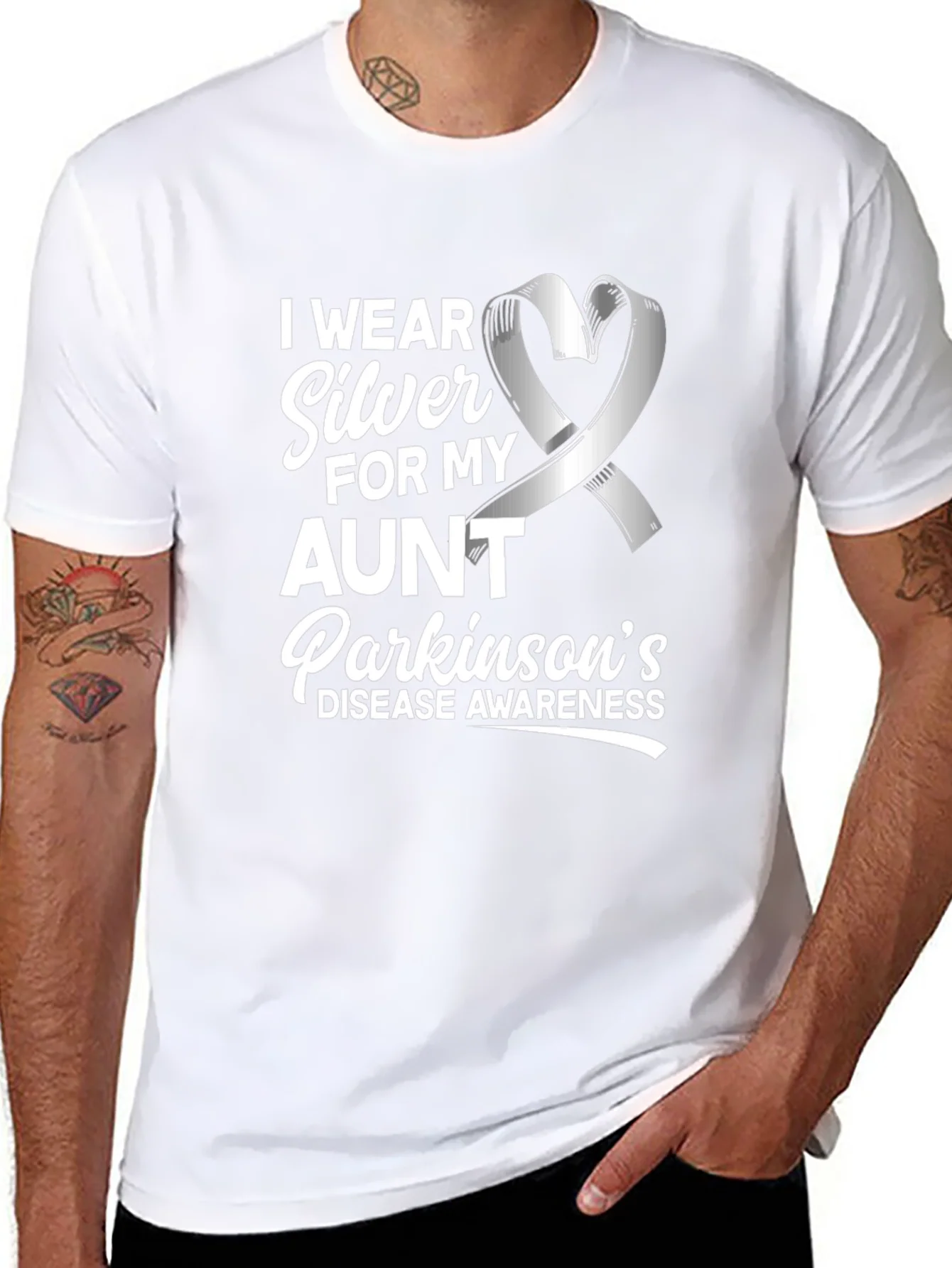Parkinsons Awareness T-Shirt - Silver Ribbon