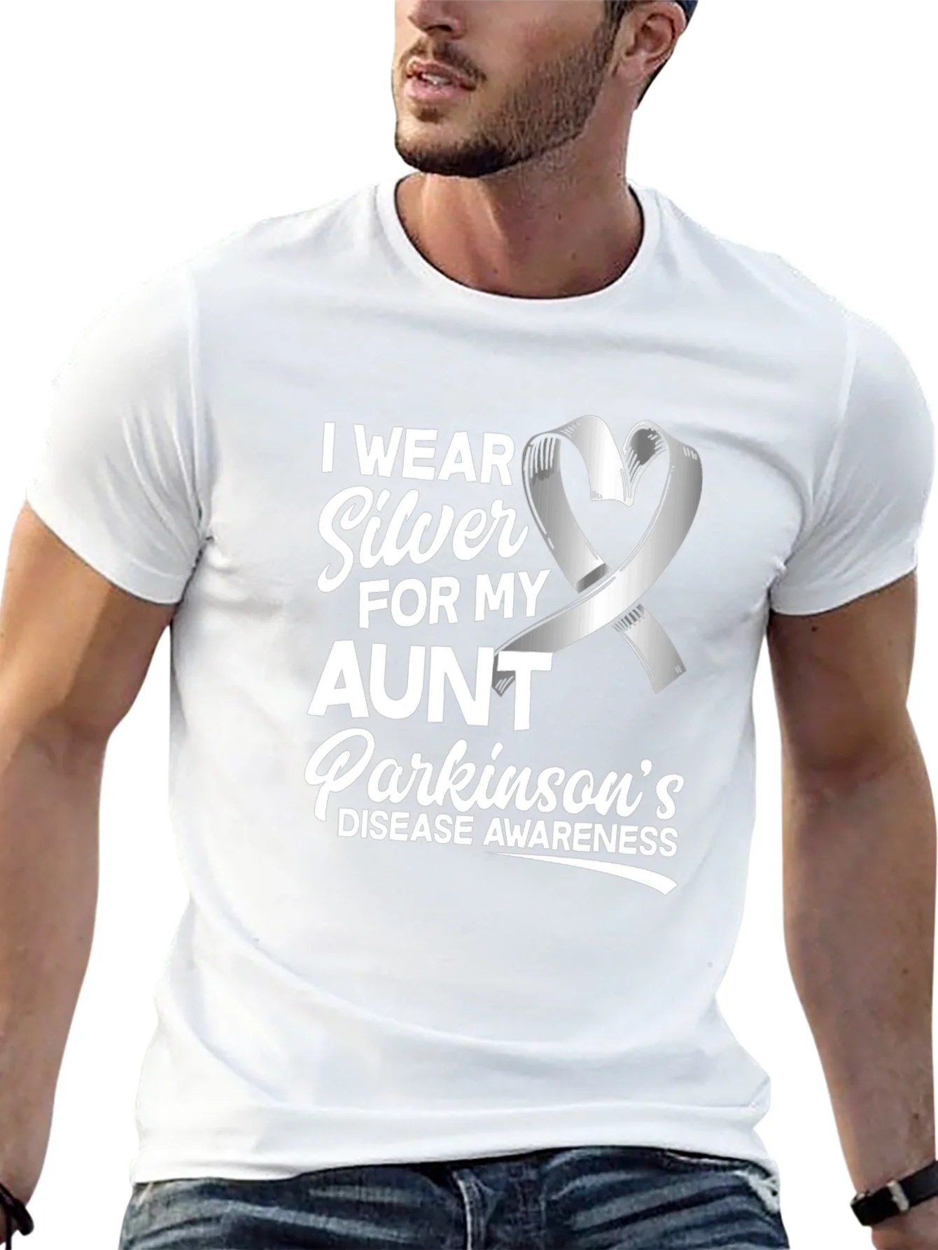 Parkinsons Awareness T-Shirt - Silver Ribbon