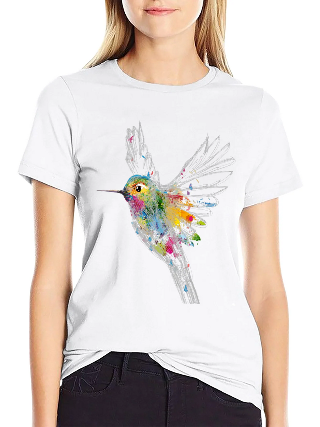Hummingbird Graphic Print Black T-Shirt