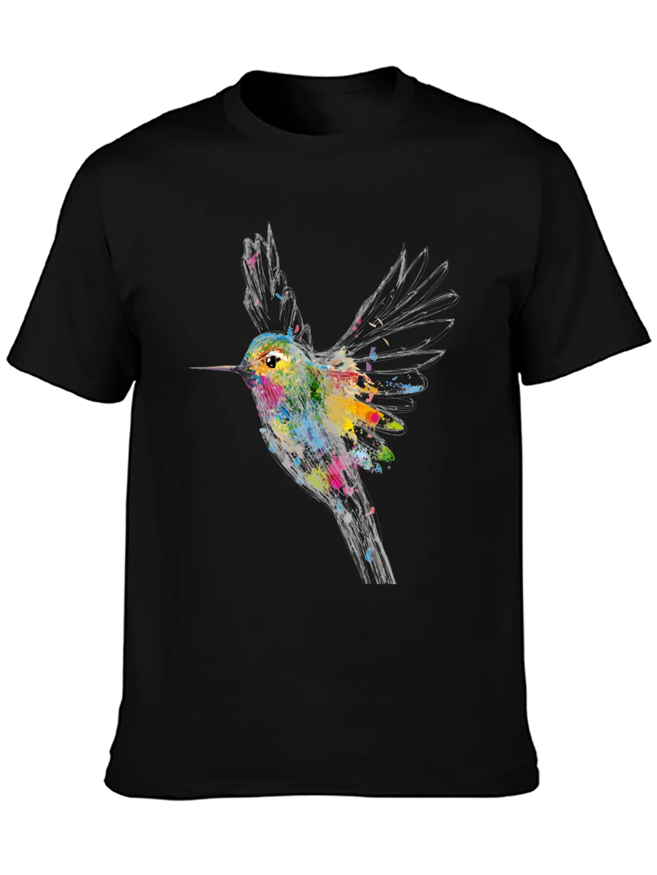 Hummingbird Graphic Print Black T-Shirt