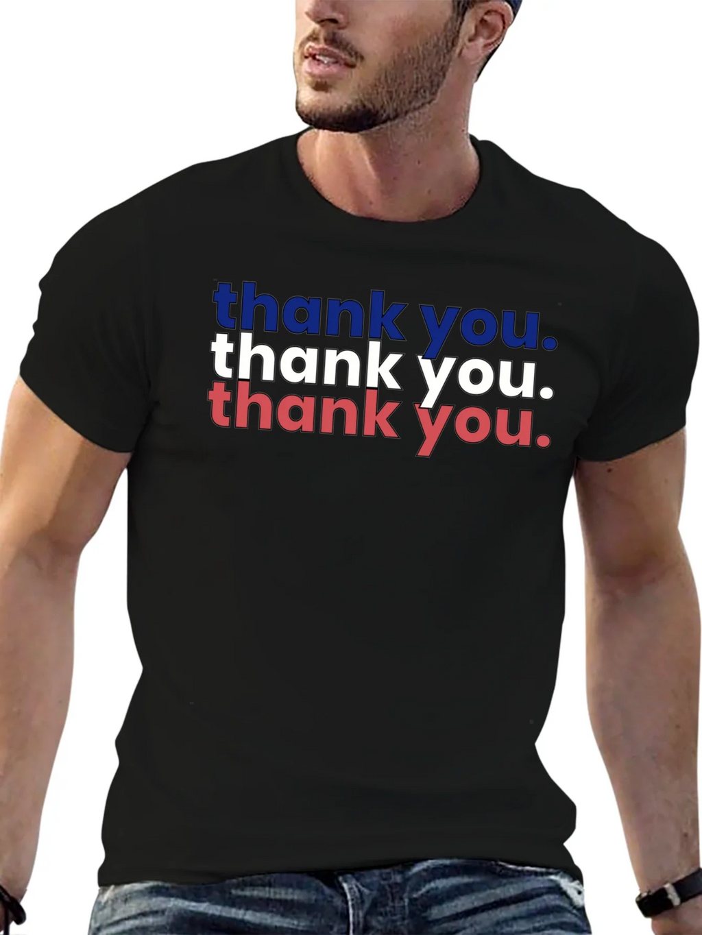 Patriotic Thank You Graphic Tee - Black