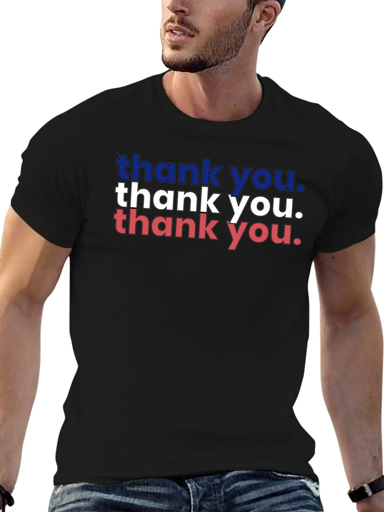 Patriotic Thank You Graphic Tee - Black