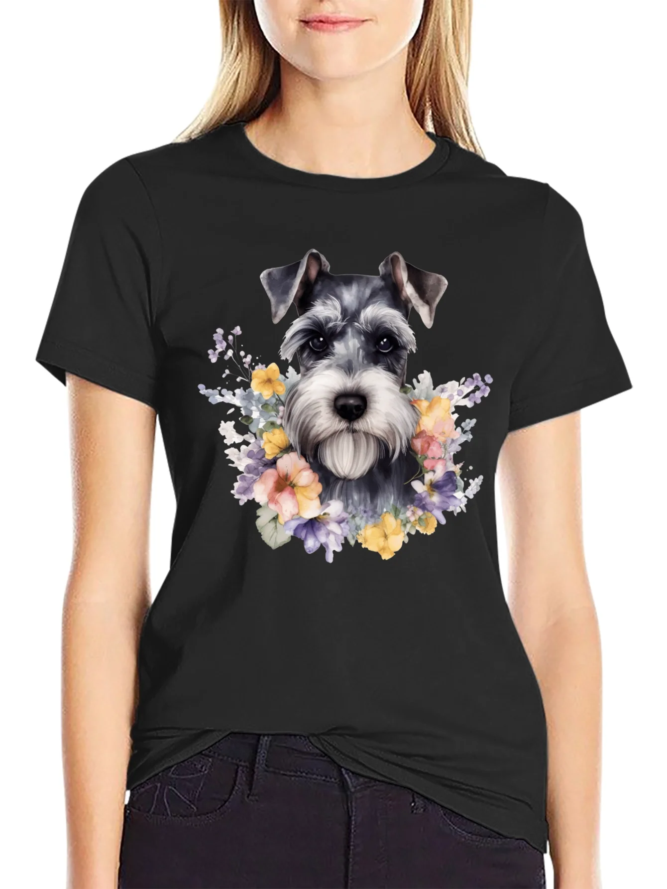 Schnauzer Dog Floral T-Shirt - Unique Pet Lover Apparel