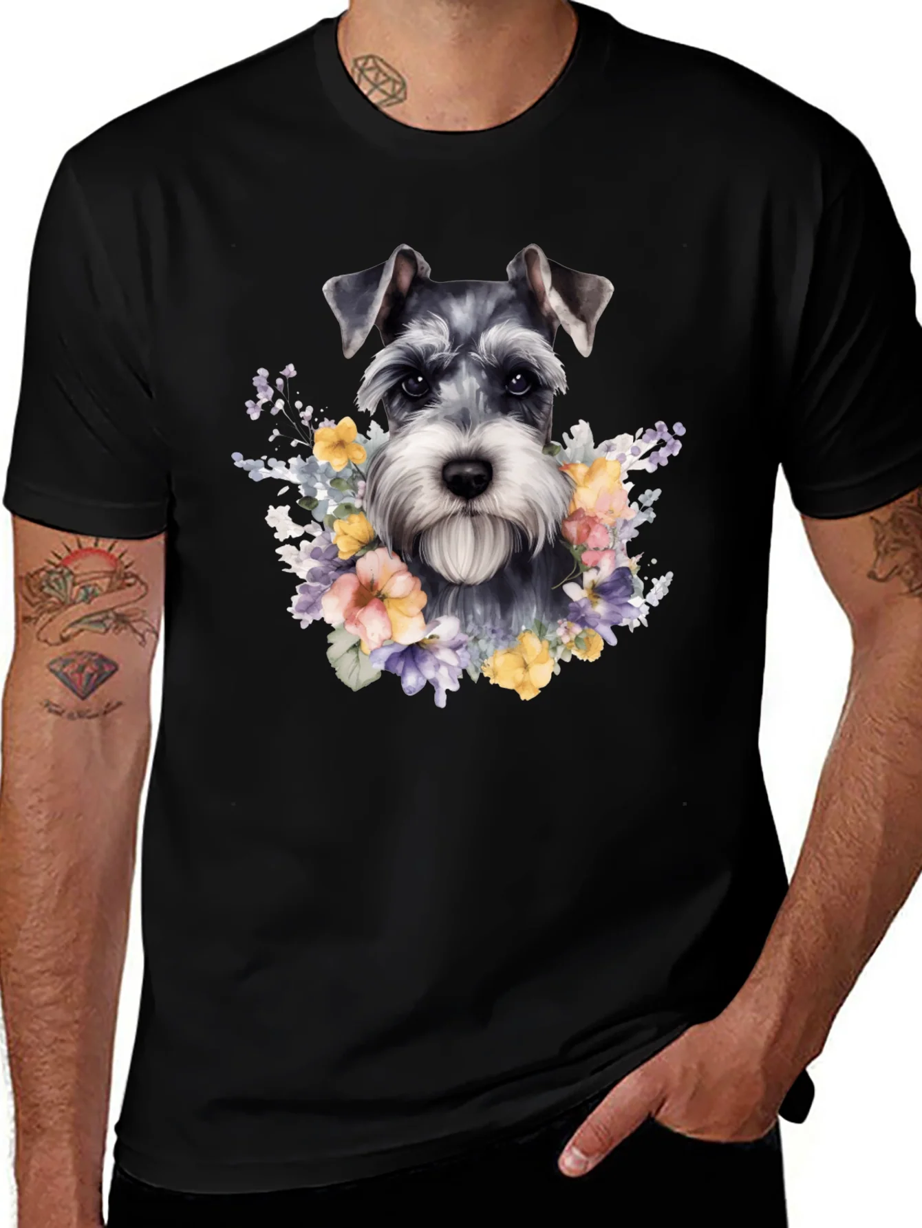 Schnauzer Dog Floral T-Shirt - Unique Pet Lover Apparel
