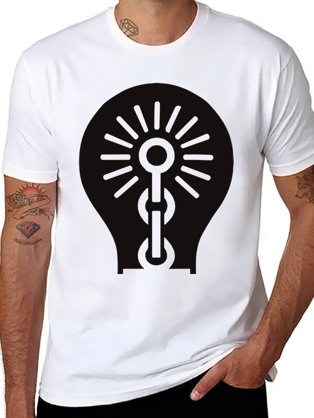 Black Graphic Tee - Sun & Chain Design