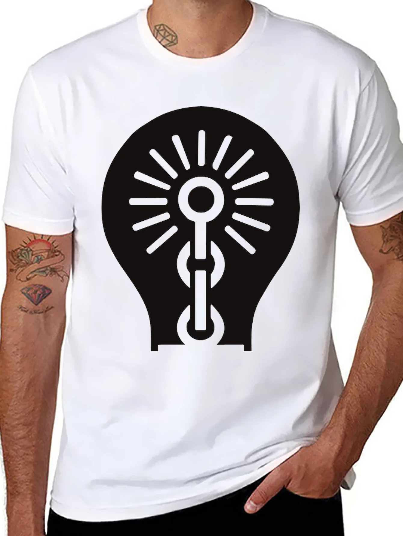 Black Graphic Tee - Sun & Chain Design