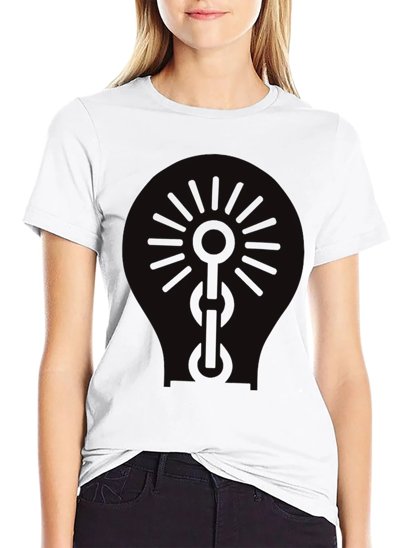 Black Graphic Tee - Sun & Chain Design