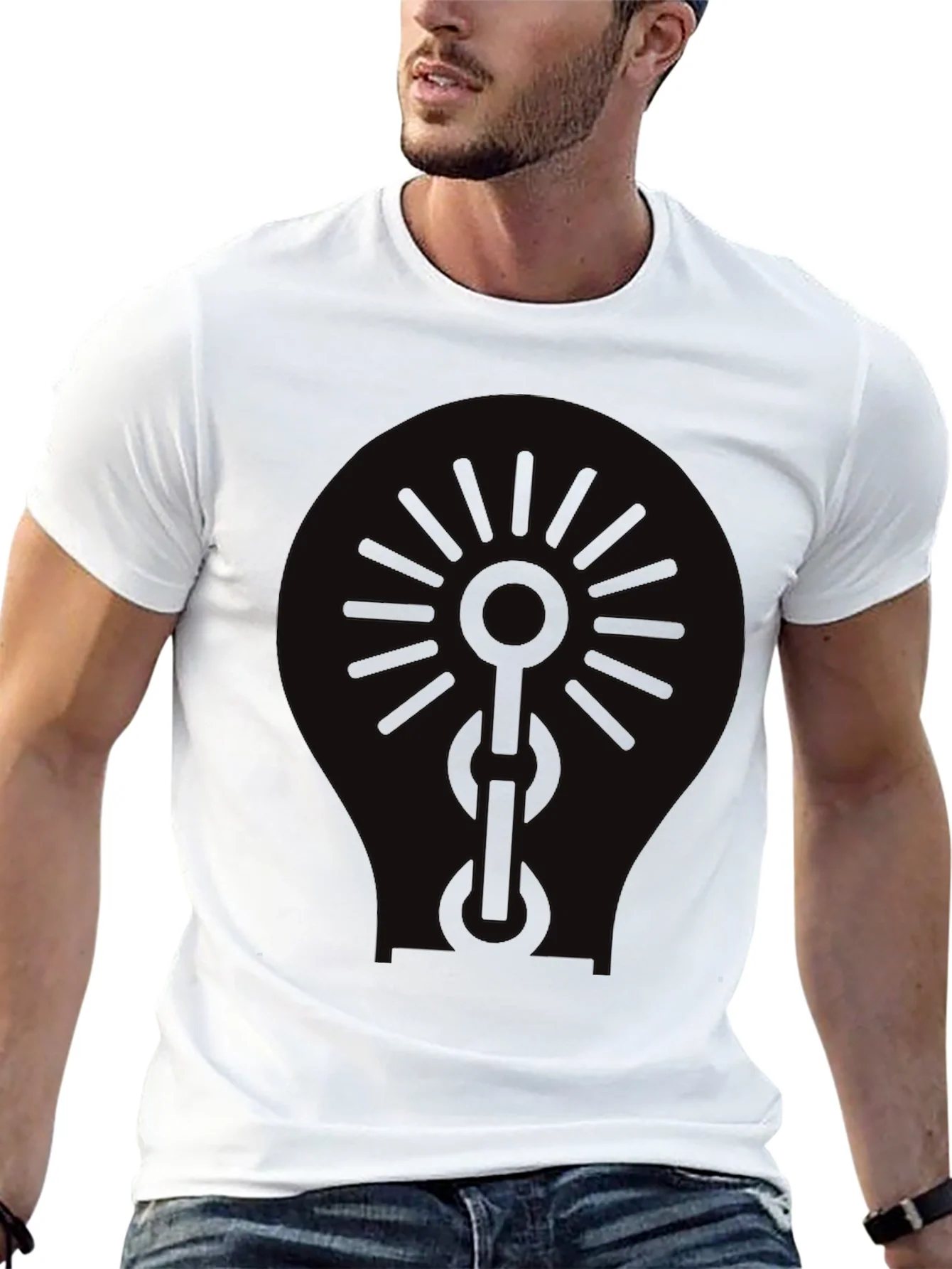 Black Graphic Tee - Sun & Chain Design