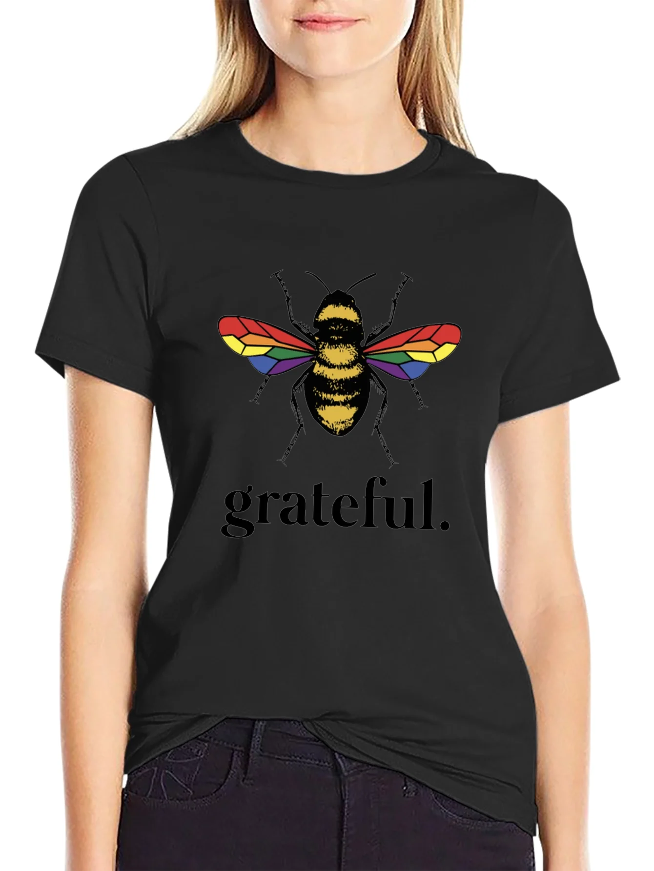 Grateful Bee Graphic T-Shirt - Pride Wings Black Tee