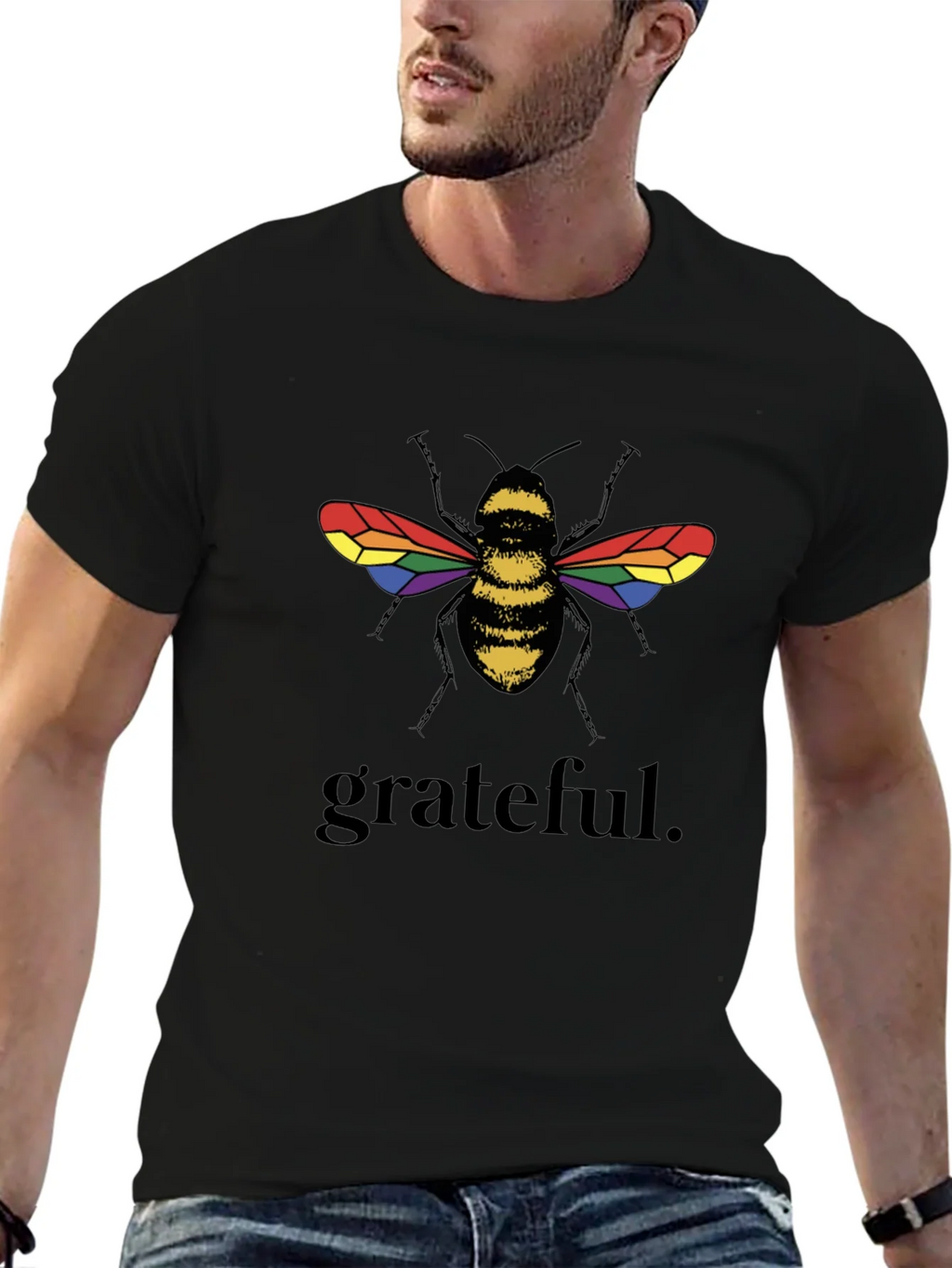 Grateful Bee Graphic T-Shirt - Pride Wings Black Tee