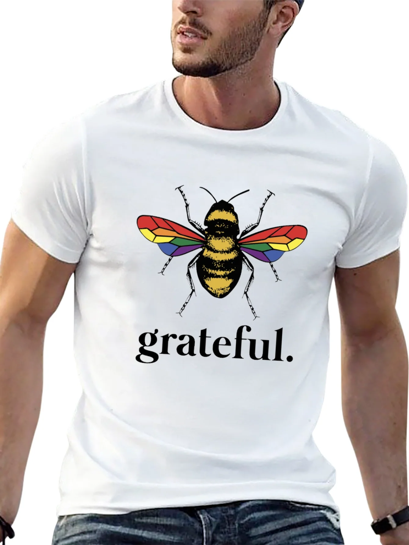 Grateful Bee Graphic T-Shirt - Pride Wings Black Tee