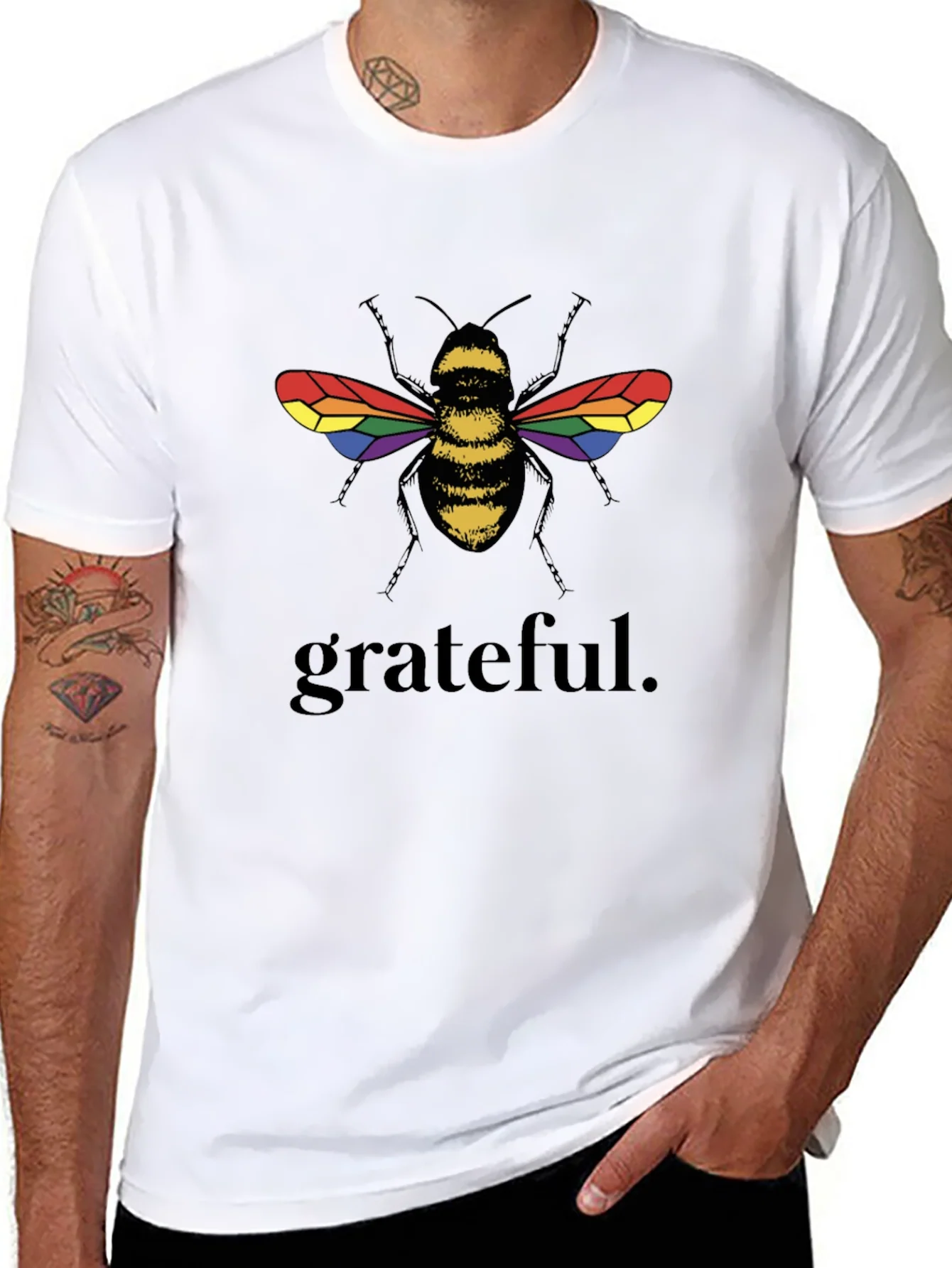 Grateful Bee Graphic T-Shirt - Pride Wings Black Tee