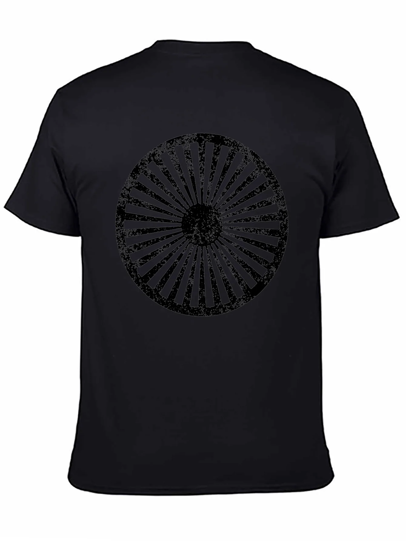 Retro Wheel Design Black T-Shirt