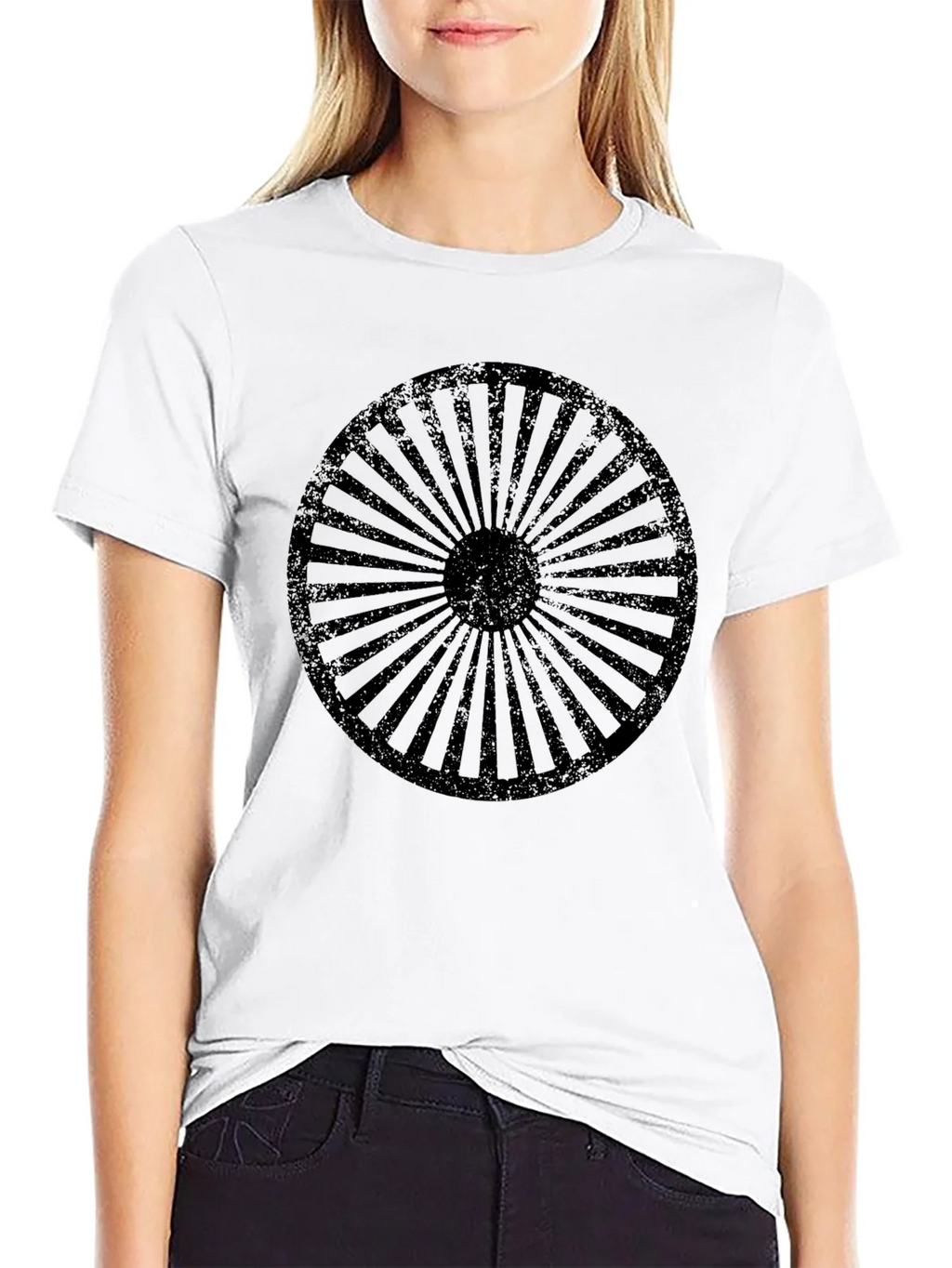 Retro Wheel Design Black T-Shirt