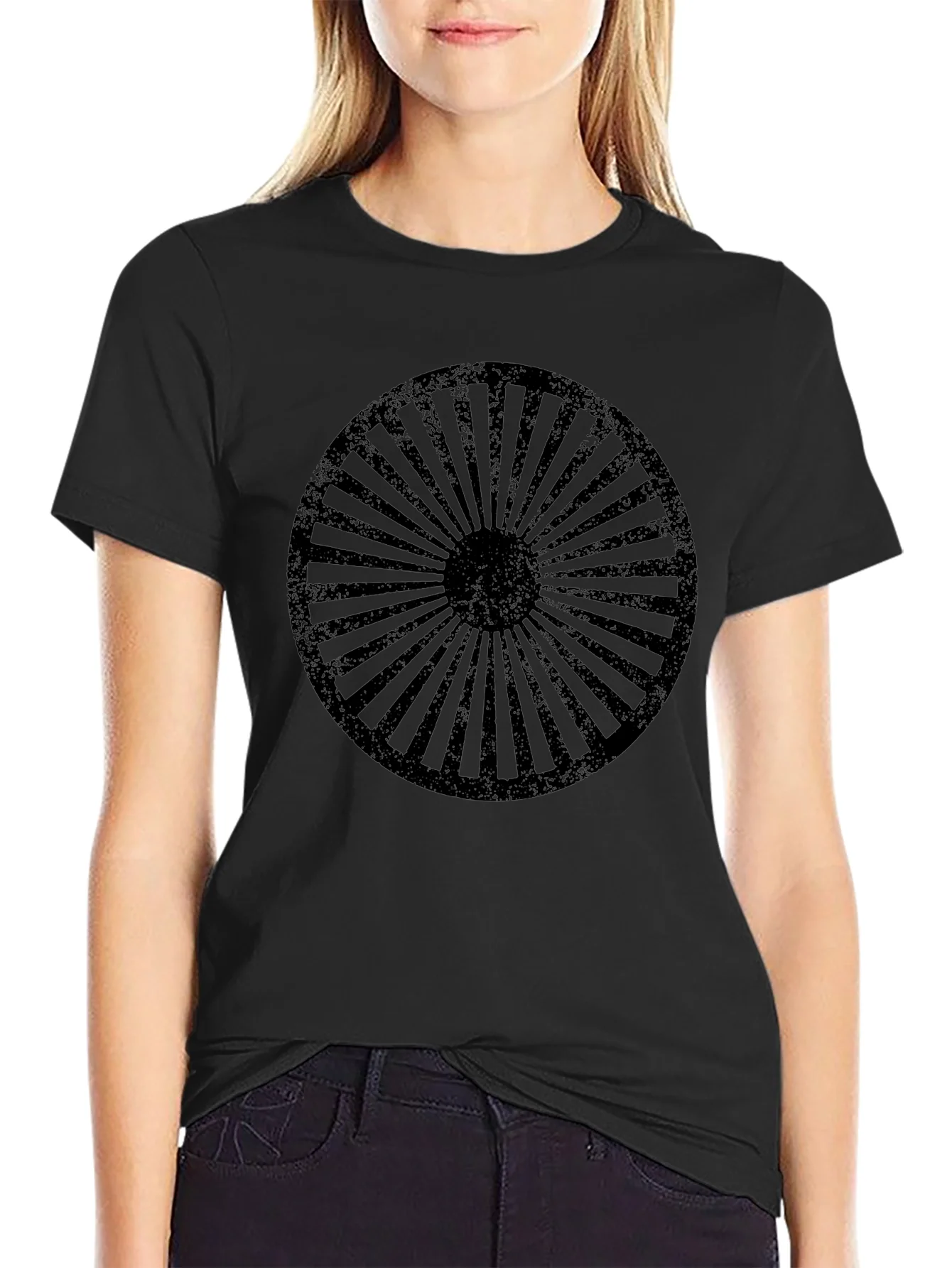 Retro Wheel Design Black T-Shirt