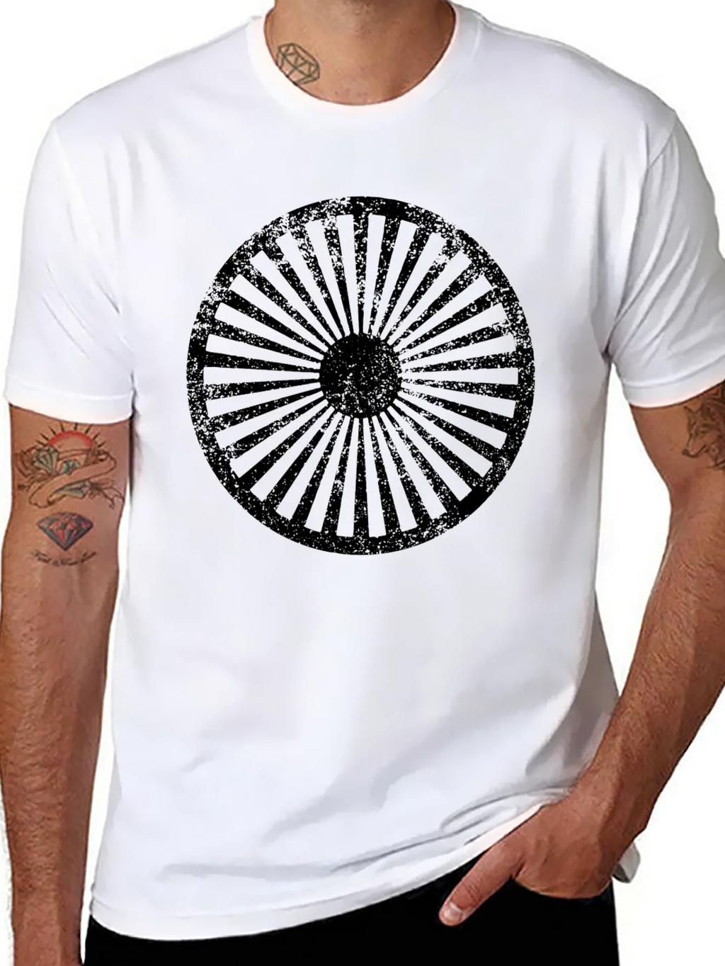 Retro Wheel Design Black T-Shirt