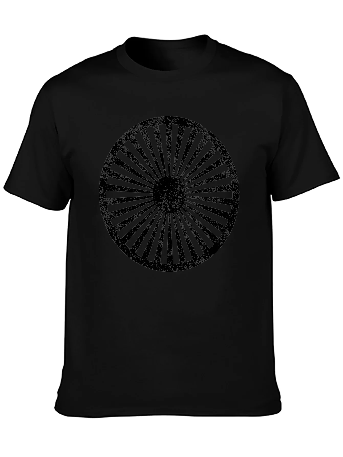 Retro Wheel Design Black T-Shirt