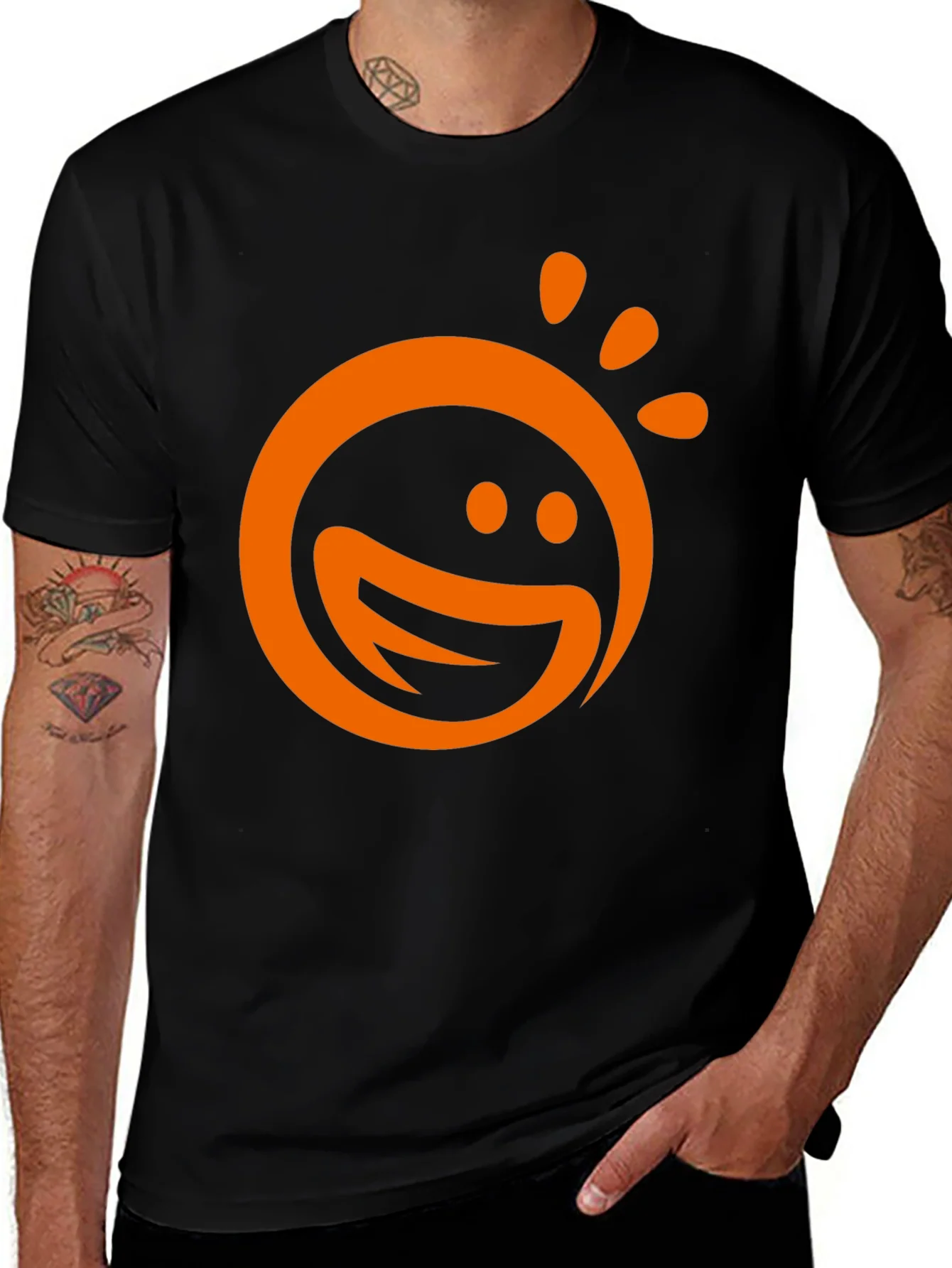 Happy Sun Graphic Tee - Black Cotton Blend T-Shirt