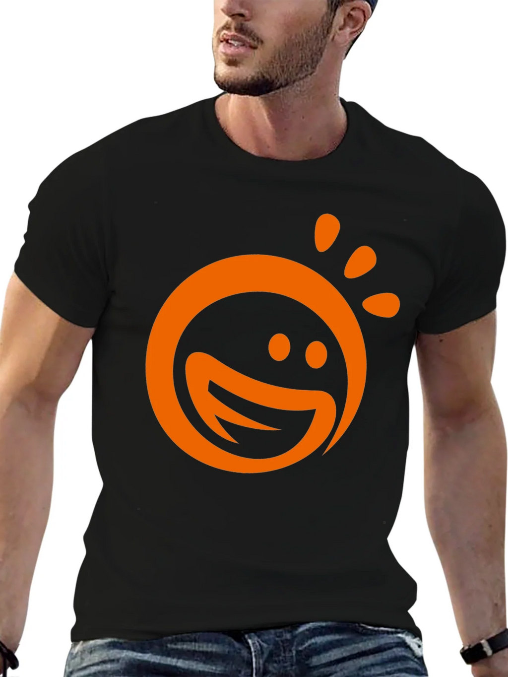 Happy Sun Graphic Tee - Black Cotton Blend T-Shirt