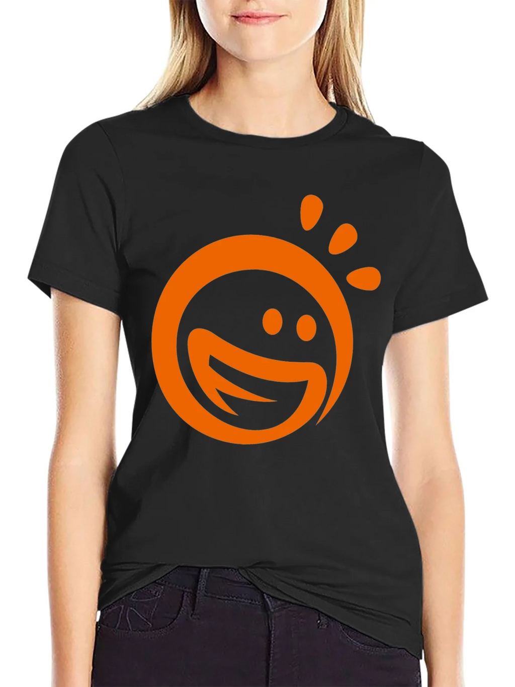 Happy Sun Graphic Tee - Black Cotton Blend T-Shirt
