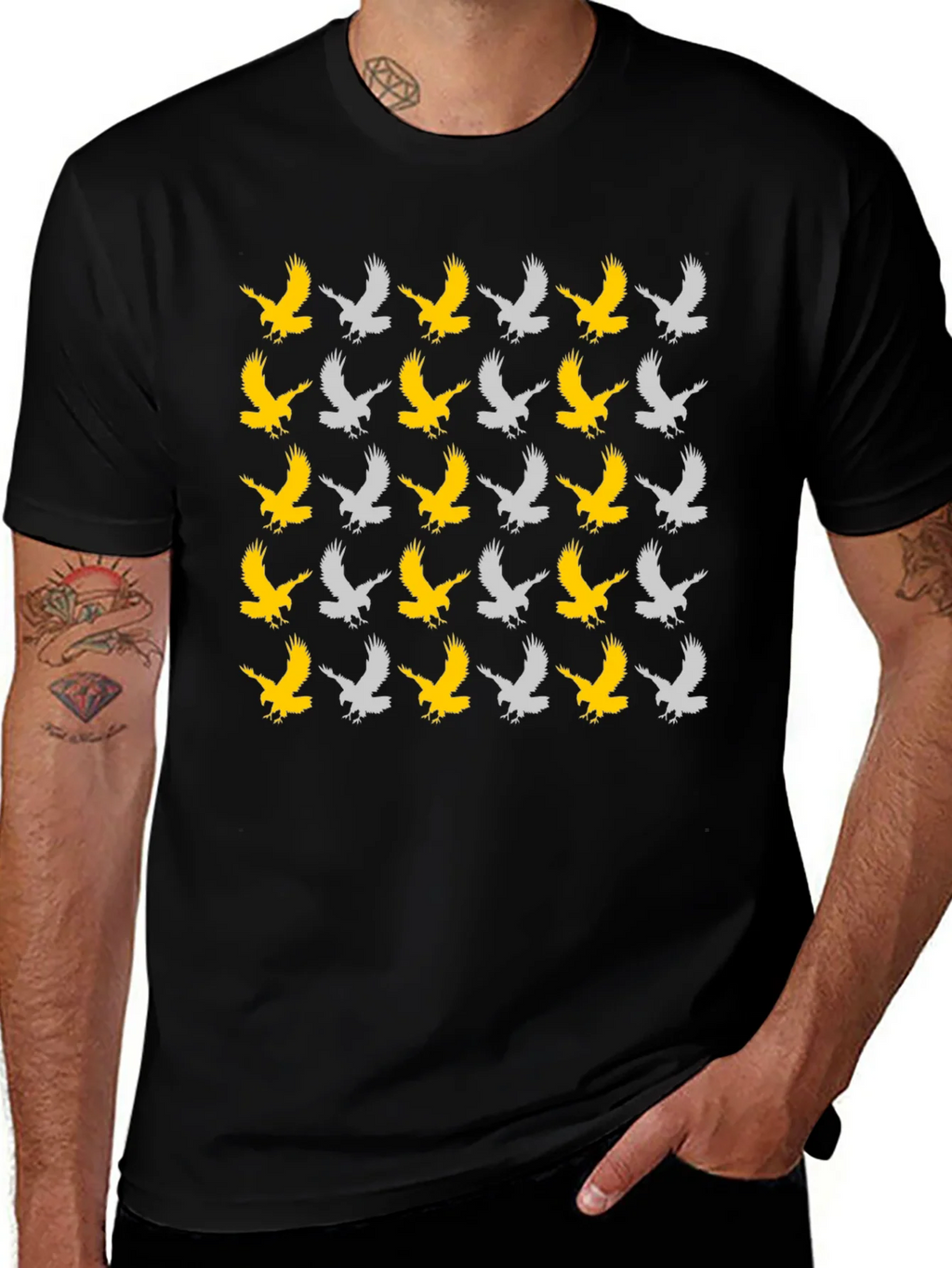 Eagle Pattern Tee - Black Cotton Graphic T-Shirt