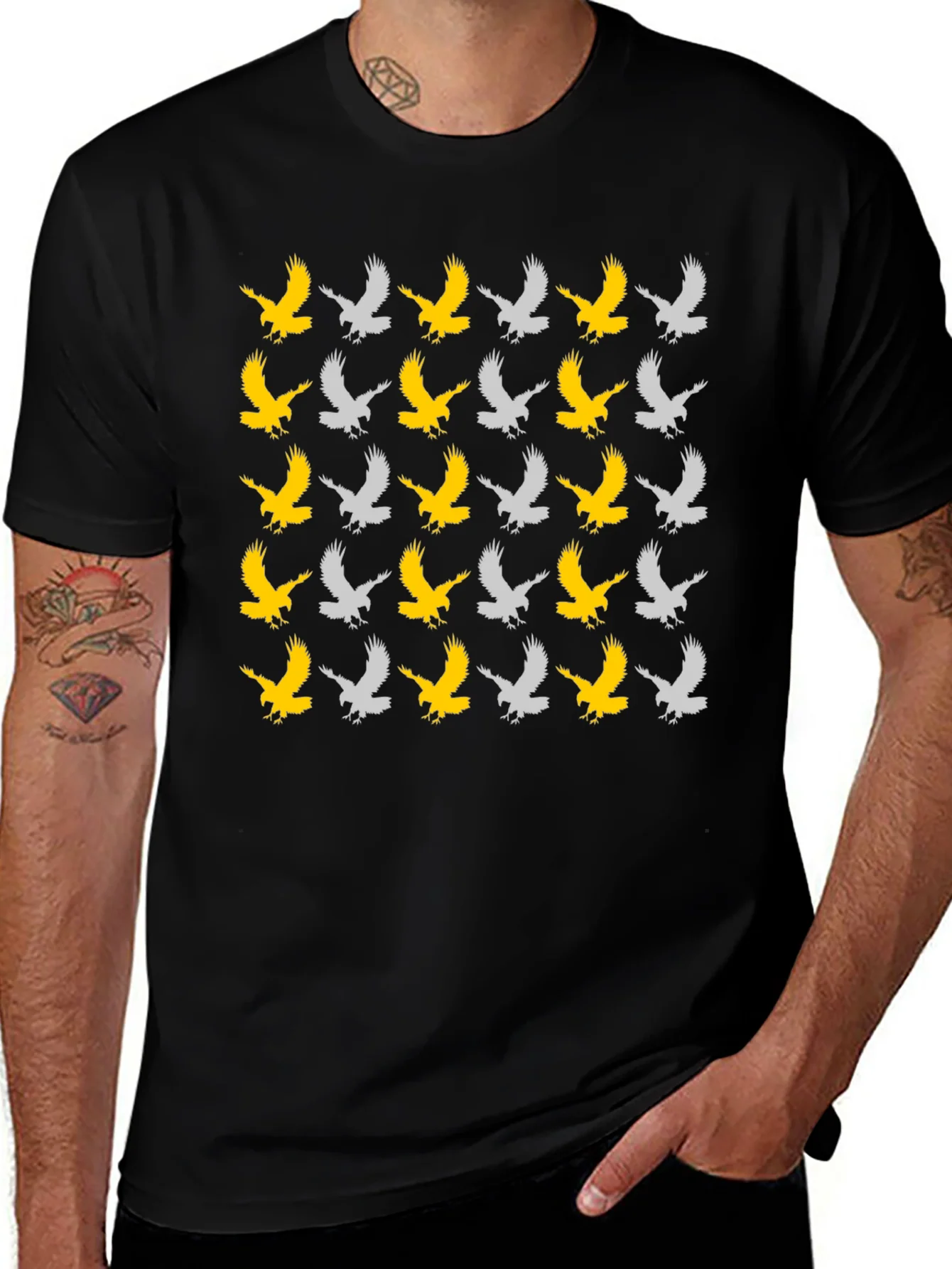 Eagle Pattern Tee - Black Cotton Graphic T-Shirt